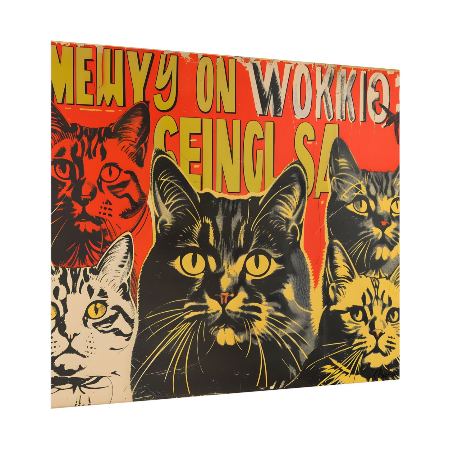 Whisked Away: A Soviet-Inspired Poster Featuring Multiple Feline Friends - Poster