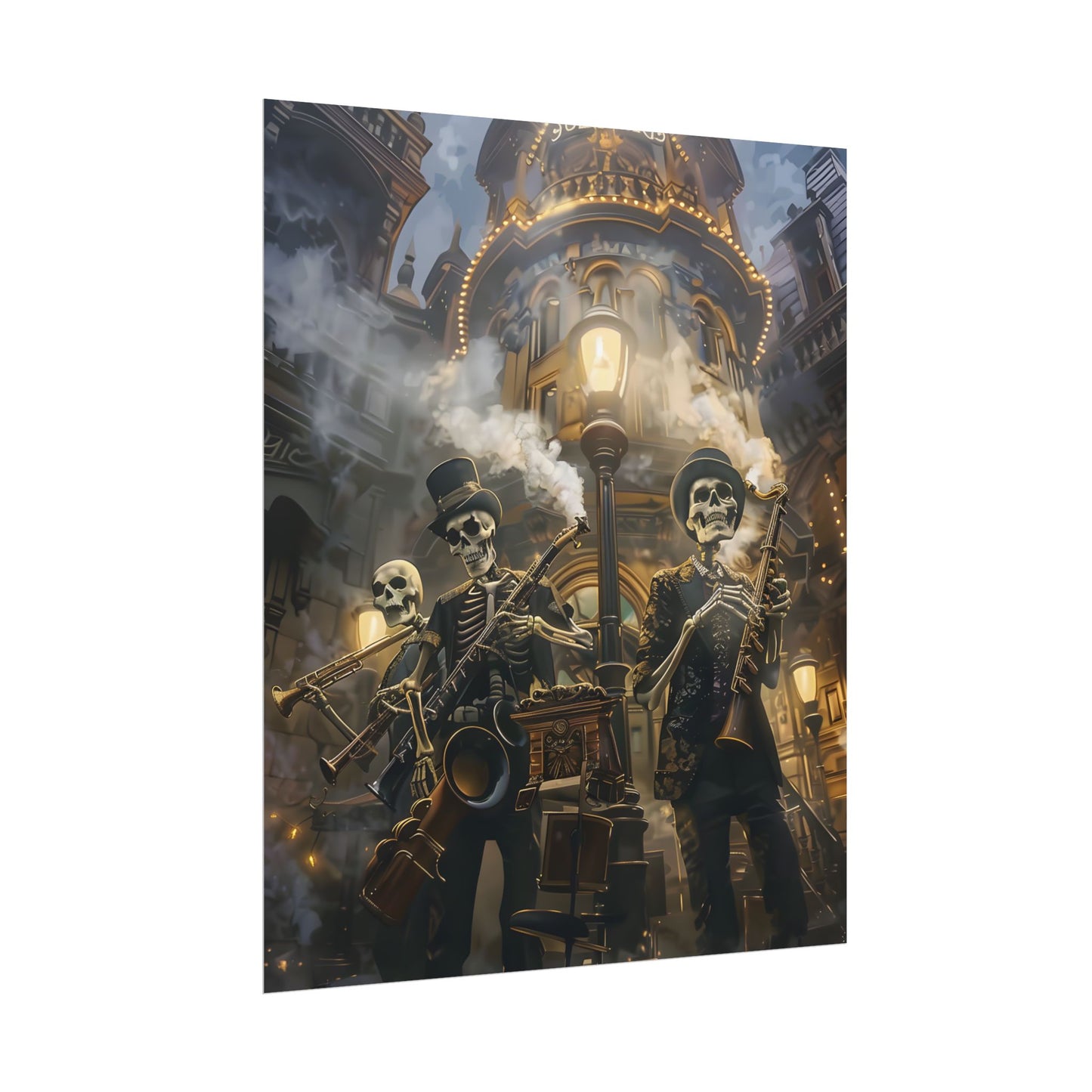 Victorian Skeleton Jazz Band: Nostalgic Lowbrow Art Piece - Poster