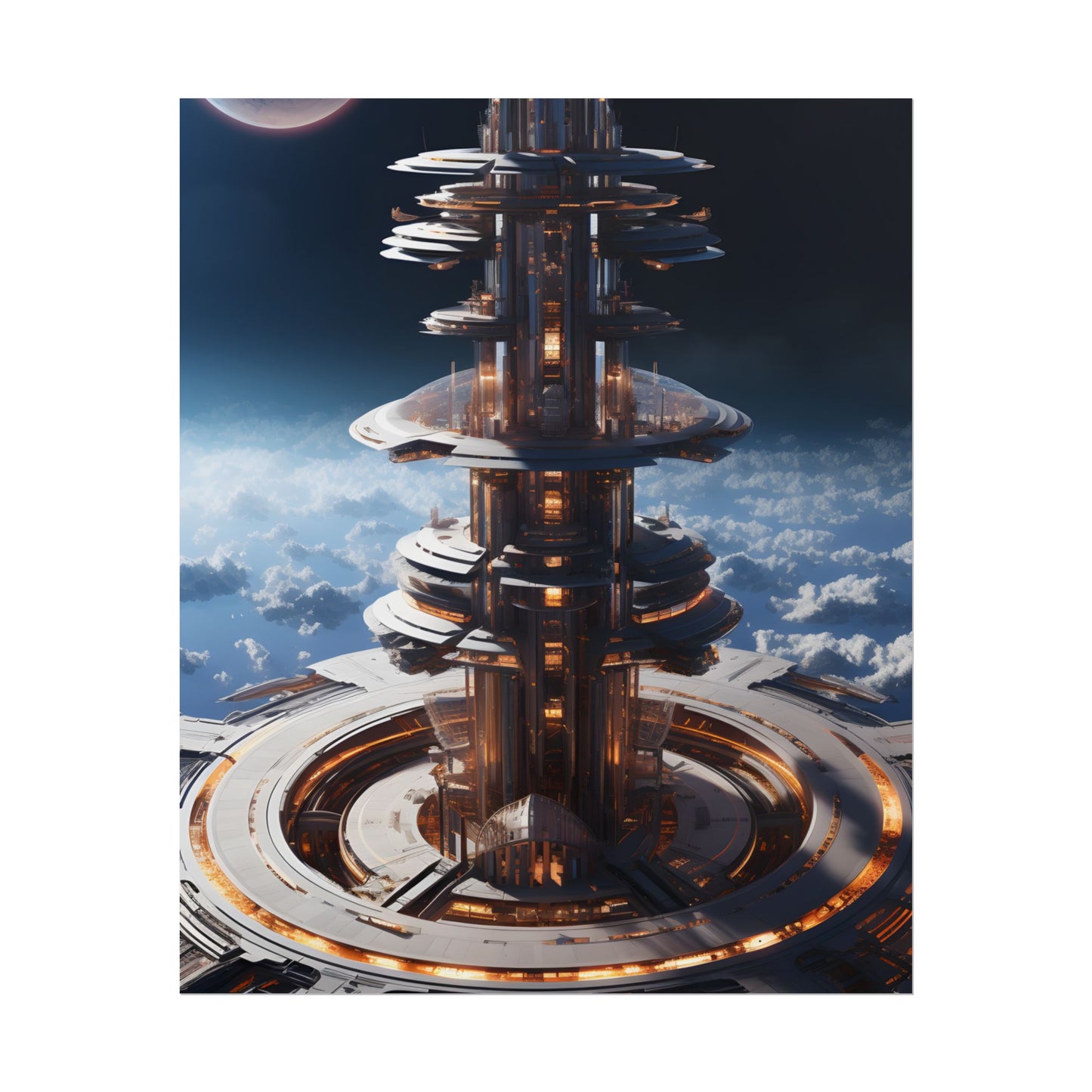 Aetherial Space Station: Industrial Haven with Habitation Windows - Poster