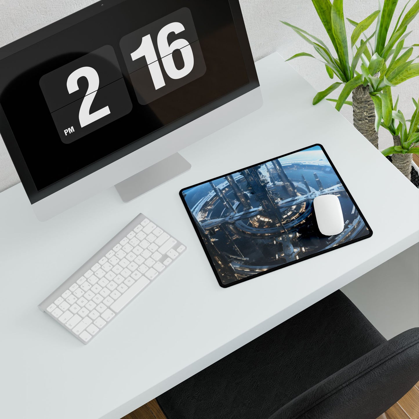 Futuristic Space Station: Aetherial Hub - Desk Mat