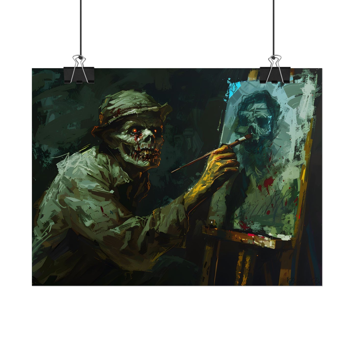 Zombie Painter in Action: Original Digital Art Piece - Poster