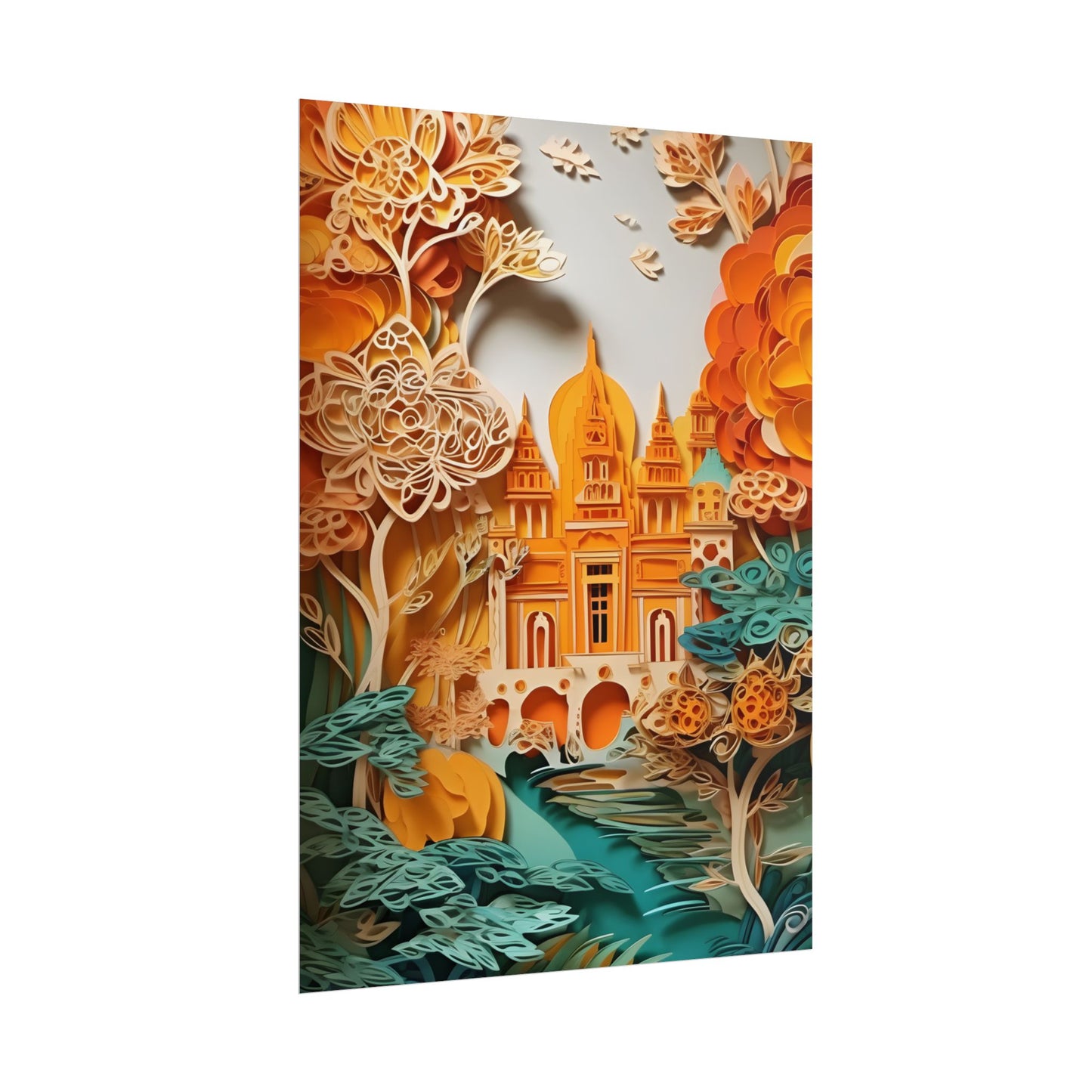 Colorful Indian Paper Quilling Art: Beautiful Landscape - Poster