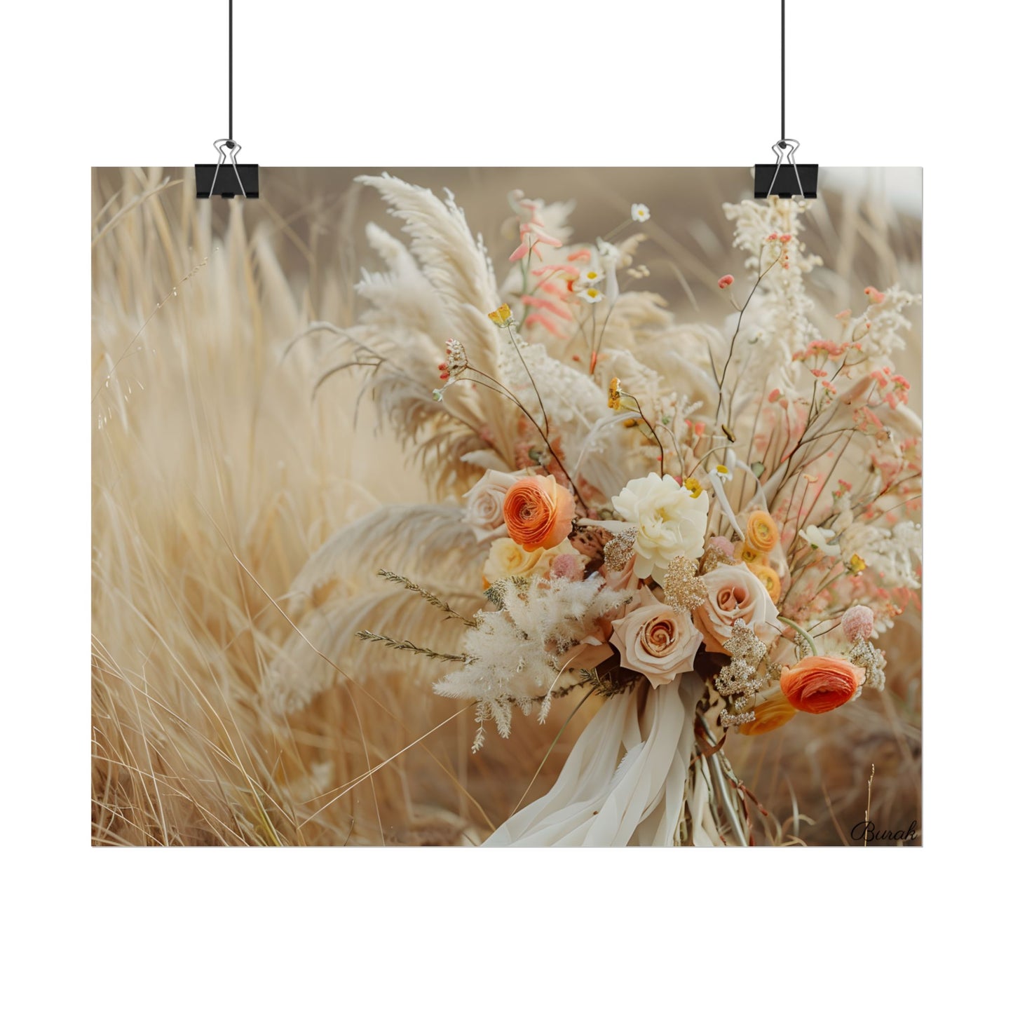 Whimsical Floral Oasis: Vibrant Pampas Artwork - Poster