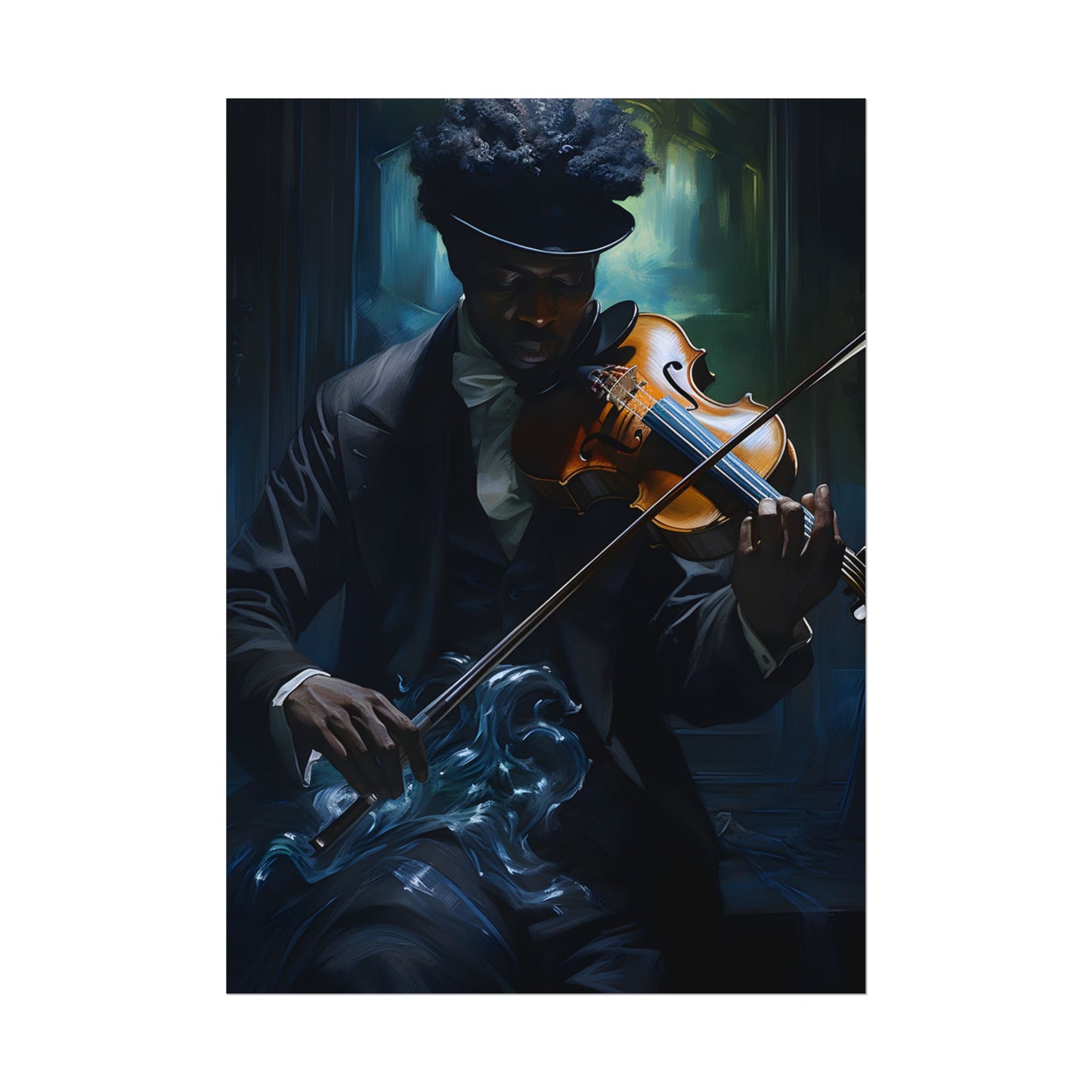 Mysterious Musician in Concentration: Portrait with Violin - Poster
