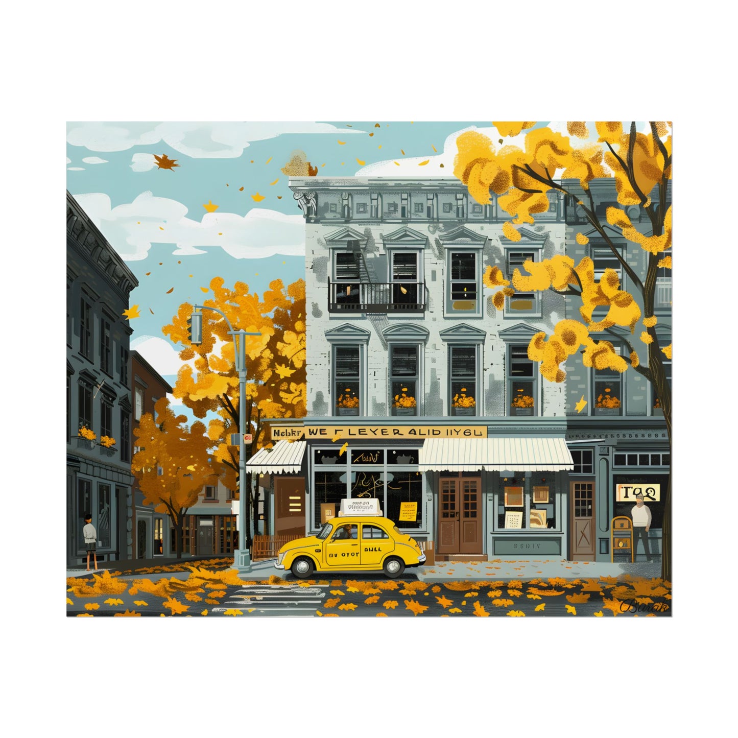Whimsical Yellow Building: Ornate Illustration Artwork - Poster