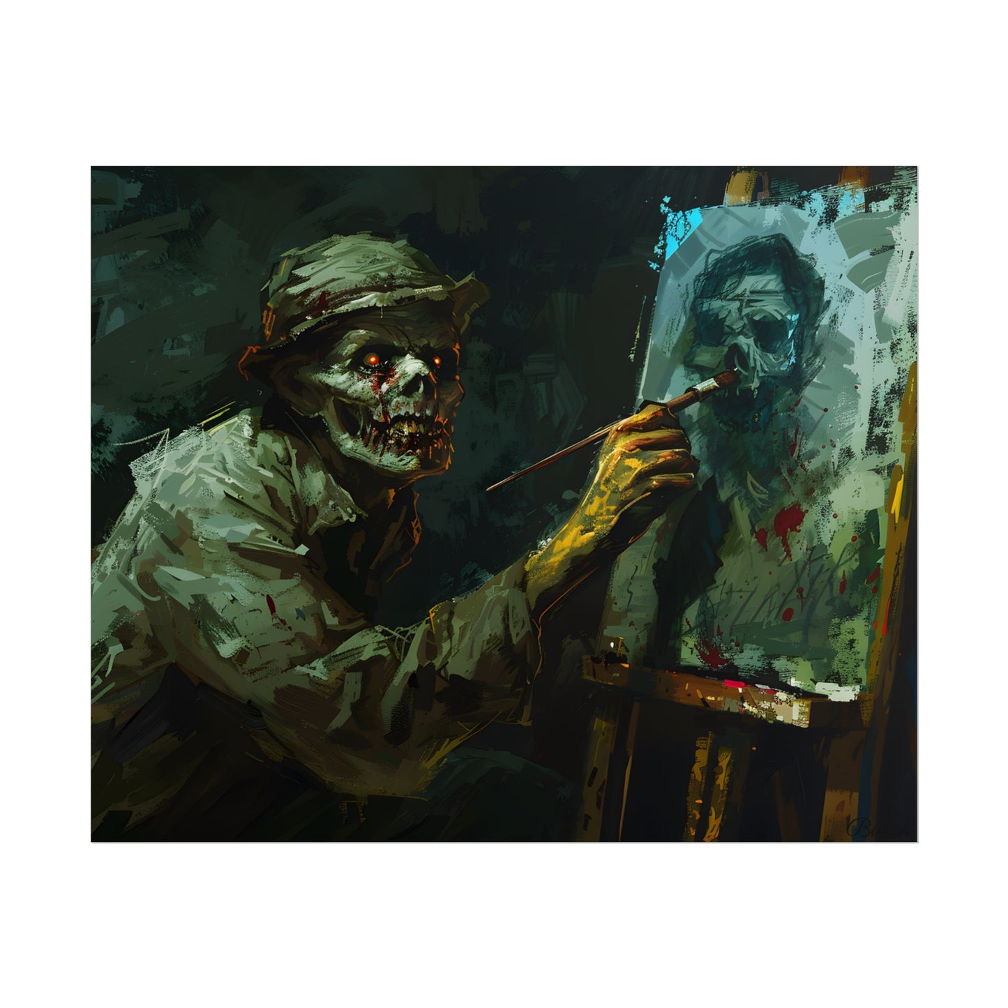 Zombie Painter in Action: Original Digital Art Piece - Poster
