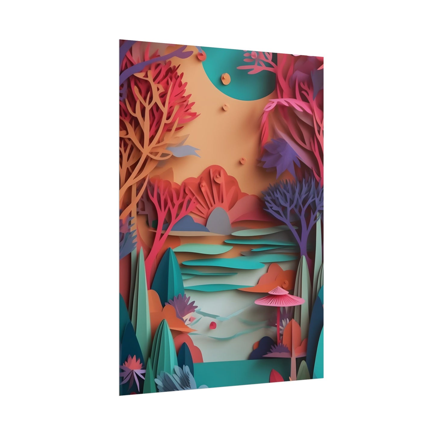 Whimsical Quilling Japanese Landscape: Intricate Paper Art Design - Poster