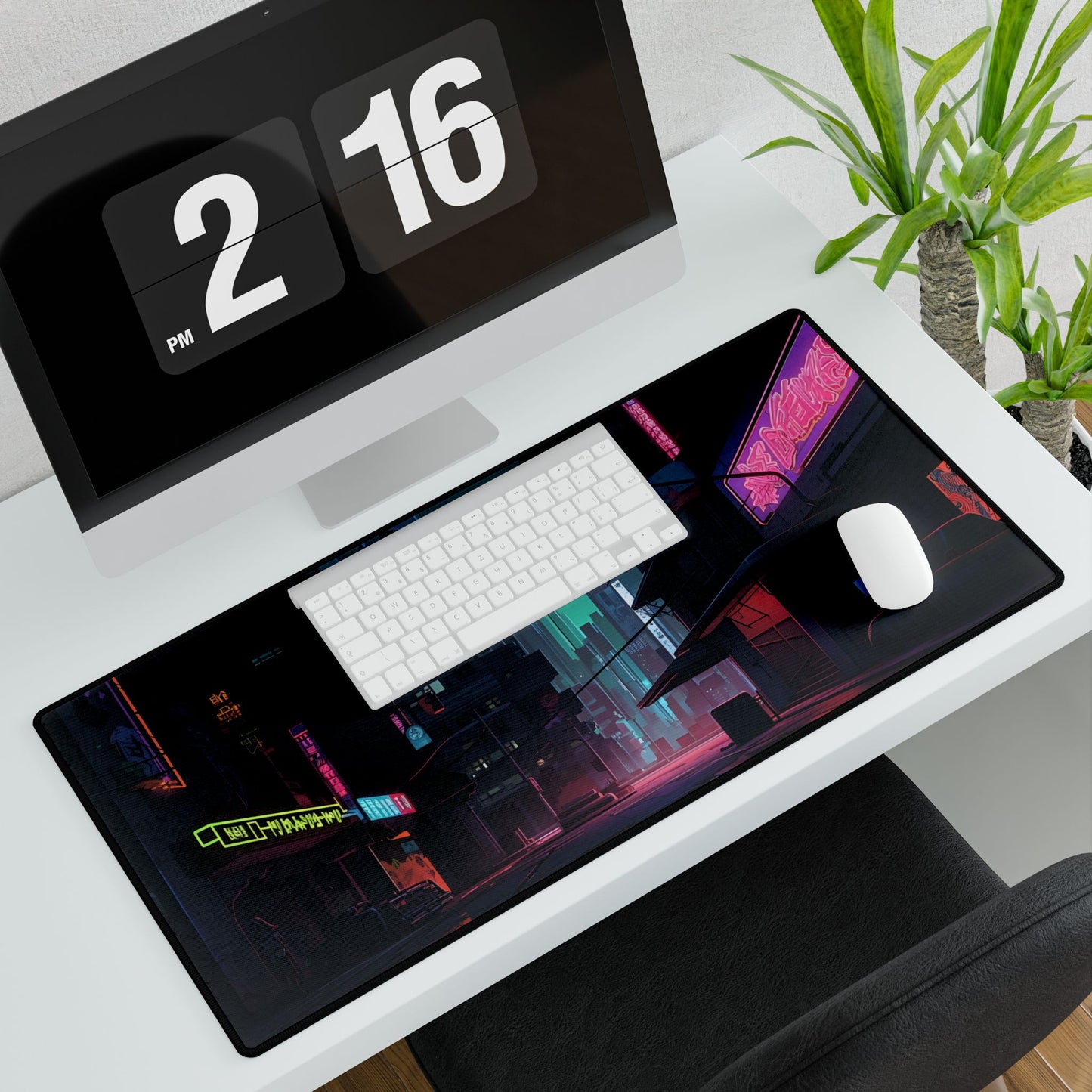 Nightfall in Neo-City: A Melancholic Cyberpunk Scene - Desk Mat