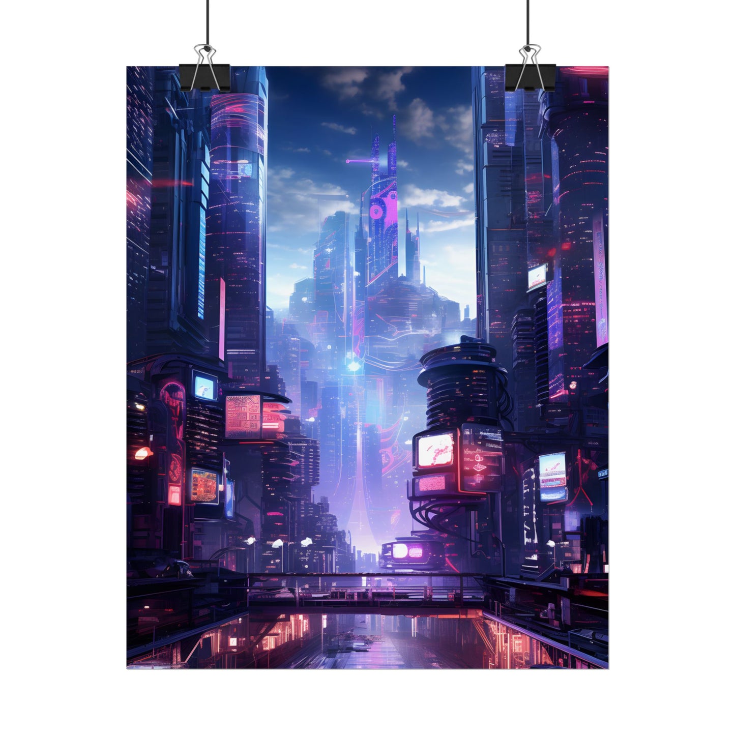Cyberpunk Dystopia: Neon Cityscape Digital Art - Poster