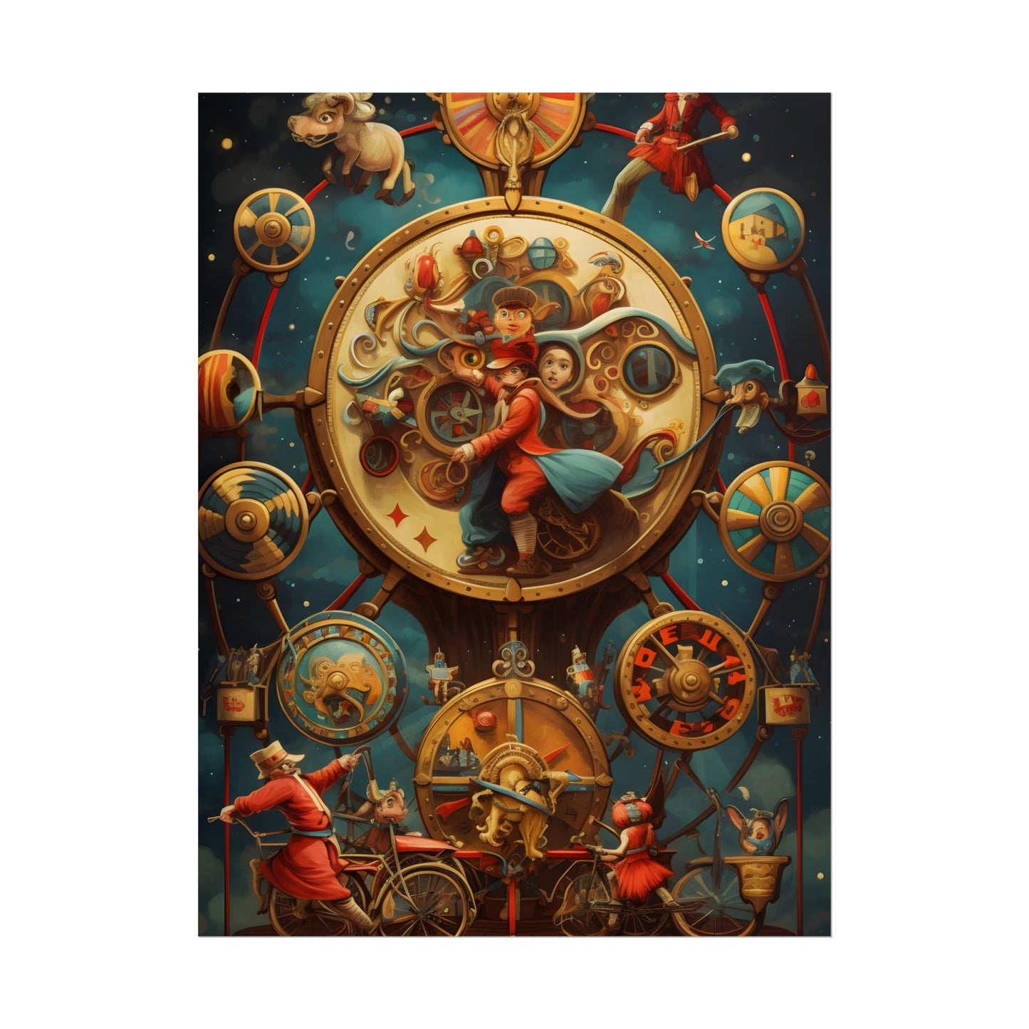 Whimsical Clockwork Circus: Fantastical Mechanical Art - Poster