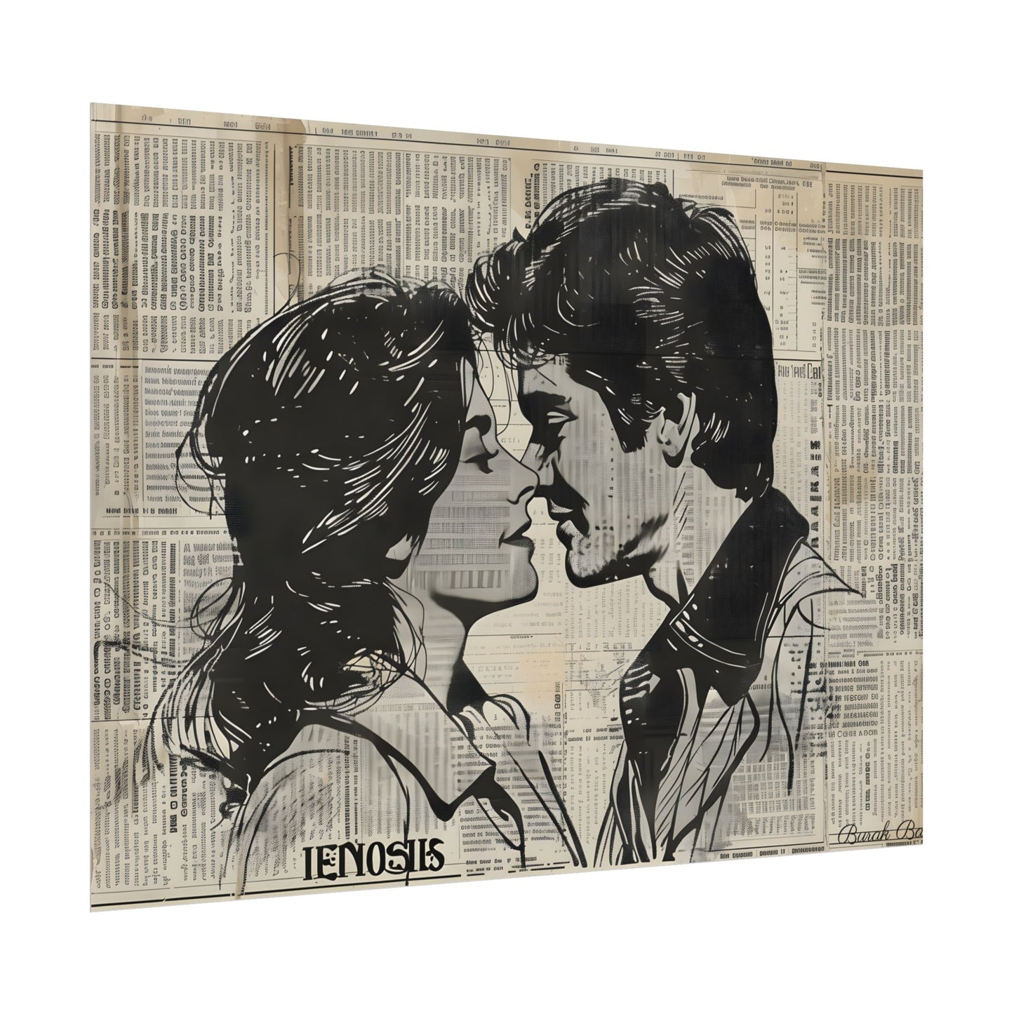 Vintage Romance Couples: Timeless Newsprint Art - Poster