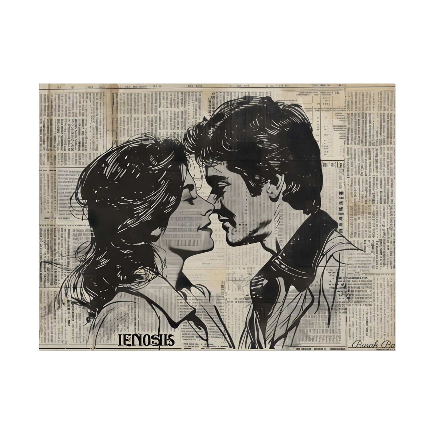 Vintage Romance Couples: Timeless Newsprint Art - Poster