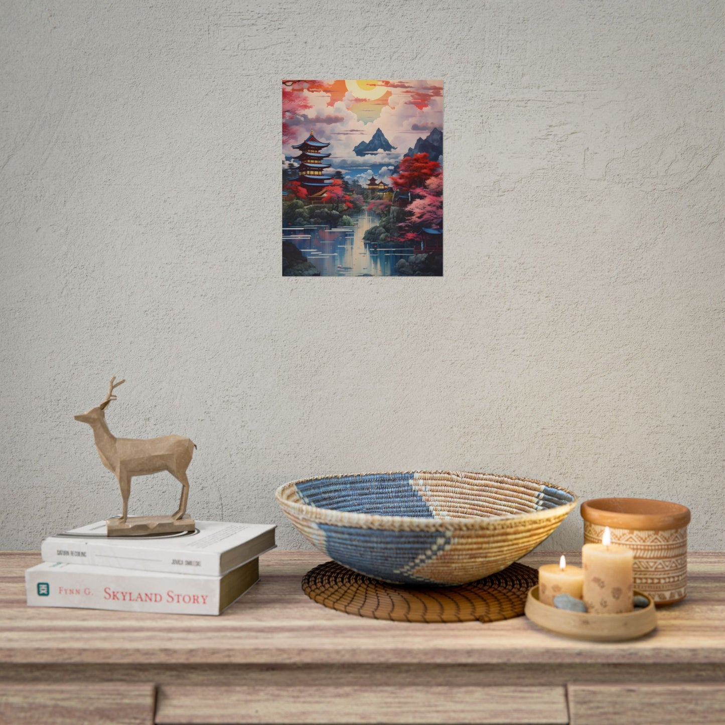 Wonderful Japanese River Scene with Serene Flowers - Poster