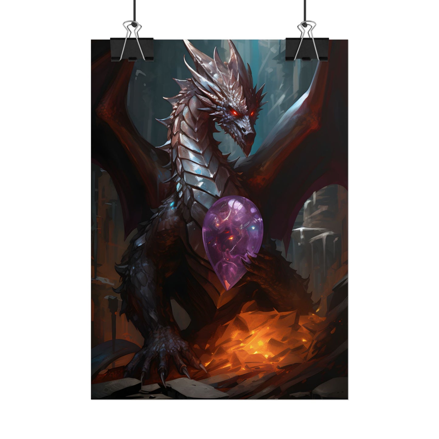 Ancient Fantasy Dragon Guarding Lair: Mythical Artwork - Poster