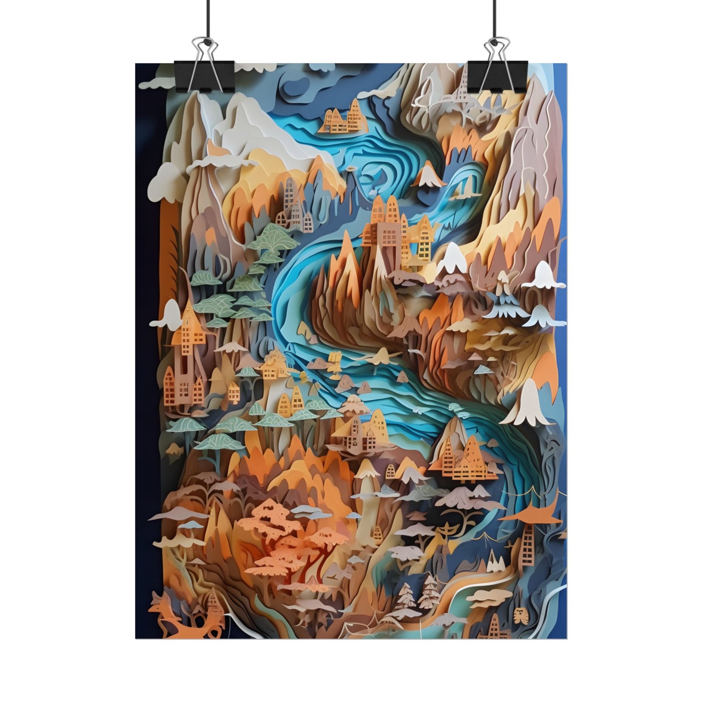 Vibrant Paper Quilling Paradise: Tropical Island Landscape with Colorful Flower - Poster