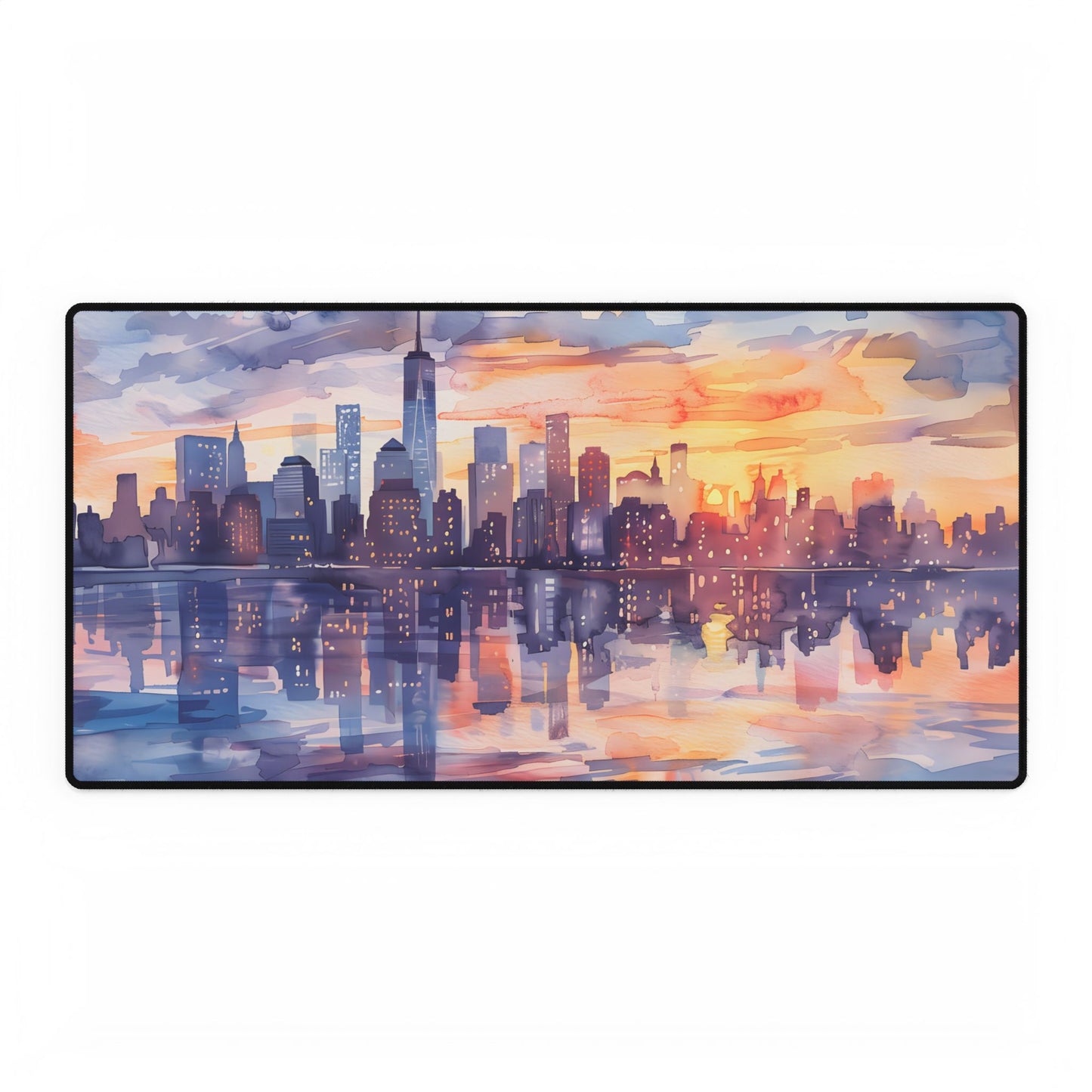 Watercolor New York City Sunset Skyline: Artistic NYC View - Desk Mat