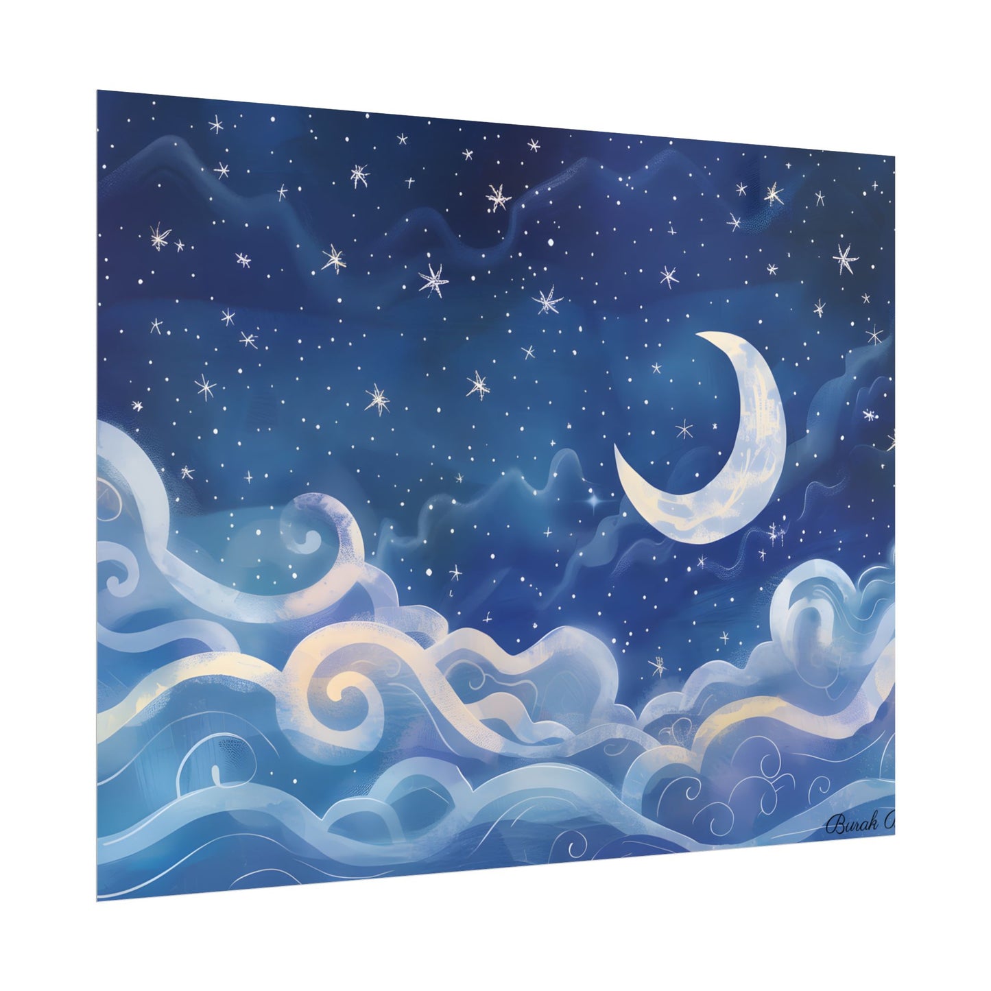 Whimsical Night Sky Dreams: Magical Illustration - Poster