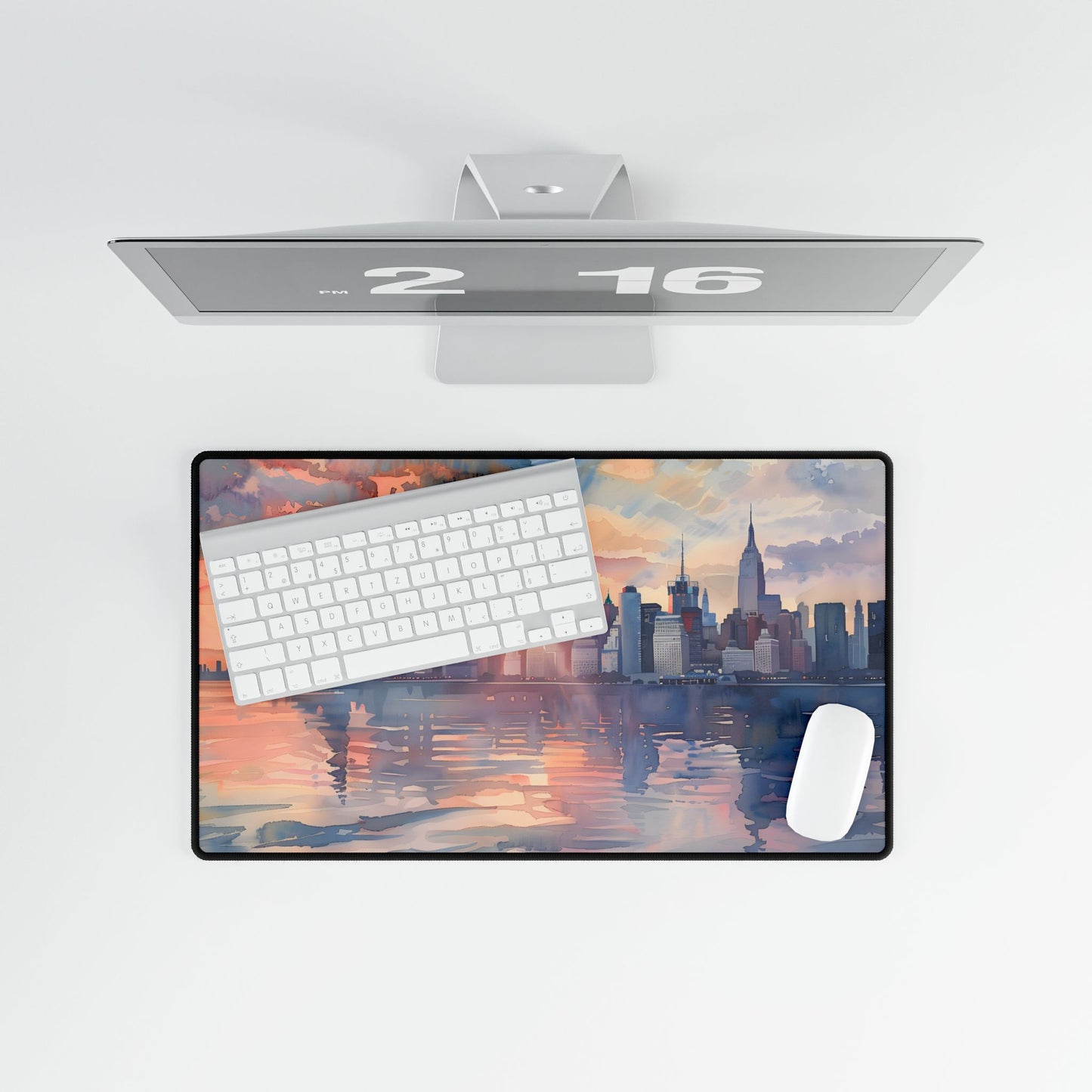 Watercolor New York City Sunset: Golden Hour Artwork - Desk Mat