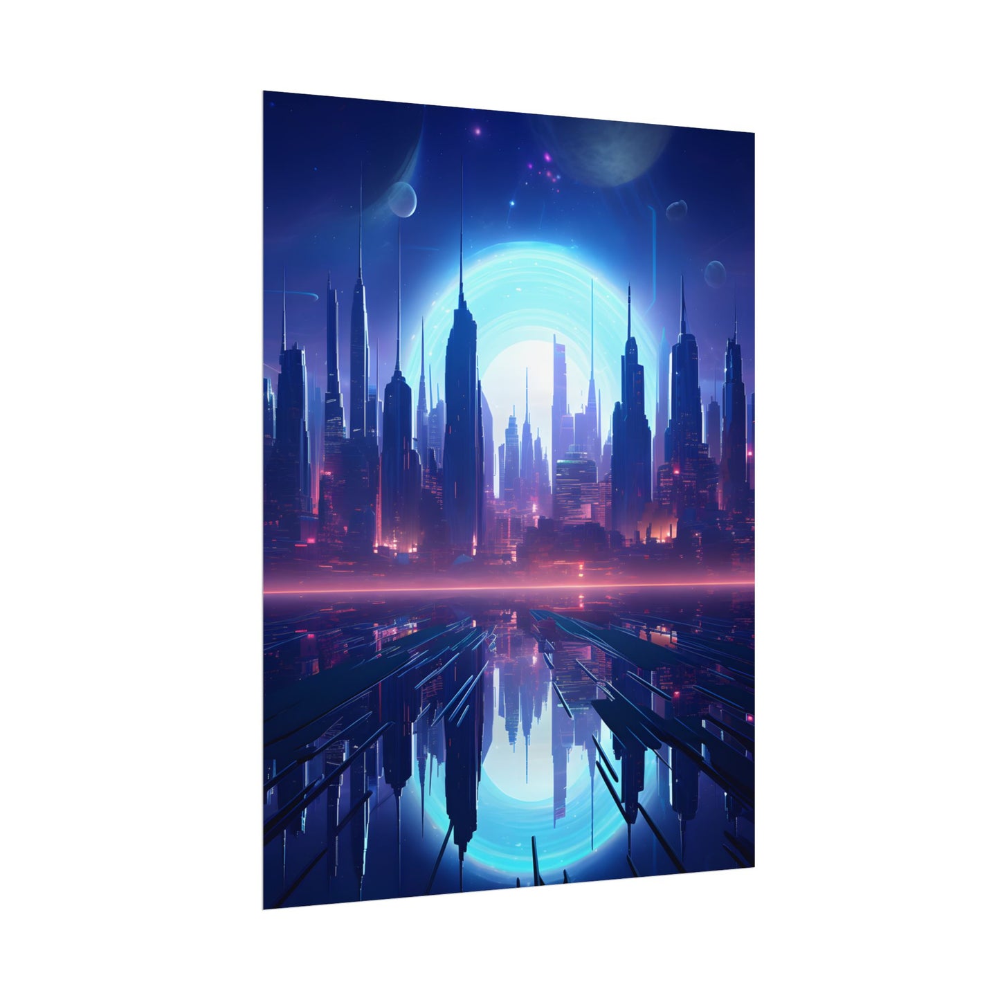 Melancholic Cyberpunk Night: Dark Cityscape Digital Art - Poster