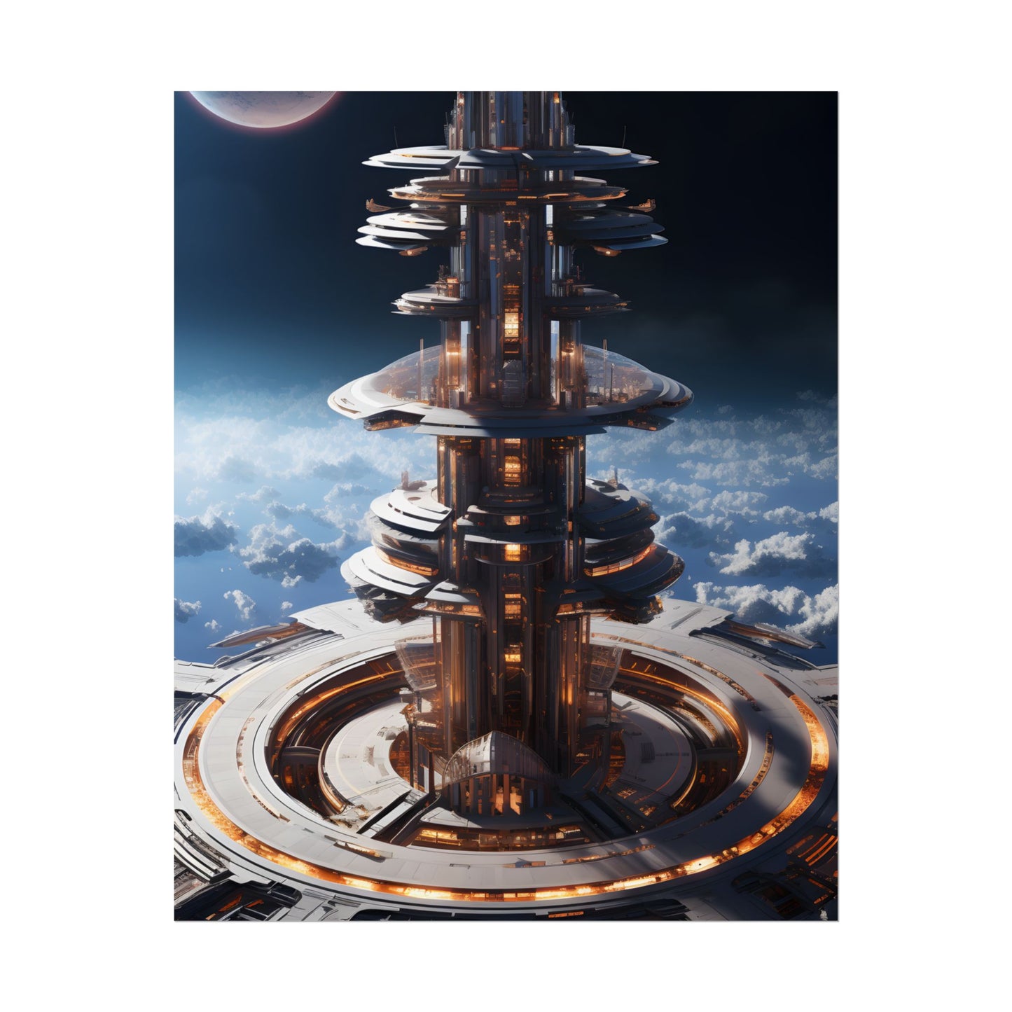 Aetherial Space Station: Industrial Haven with Habitation Windows - Poster