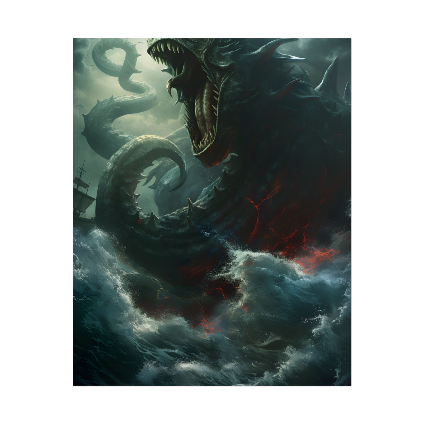 Ancient Sea Monster: Mythical Serpentine Digital Illustration - Poster