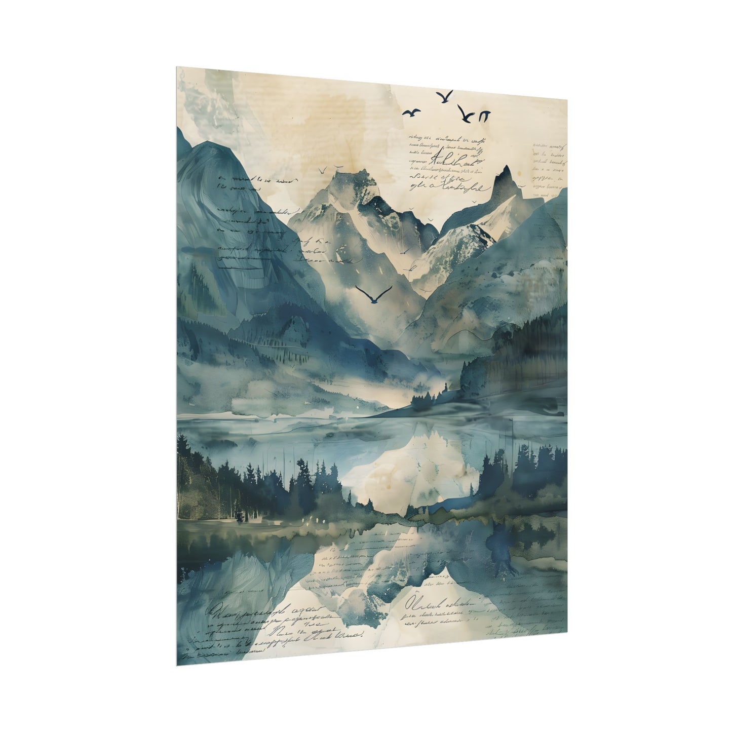 Serene Mountain Landscape: Wildlife Art with Birds in Flight - Poster