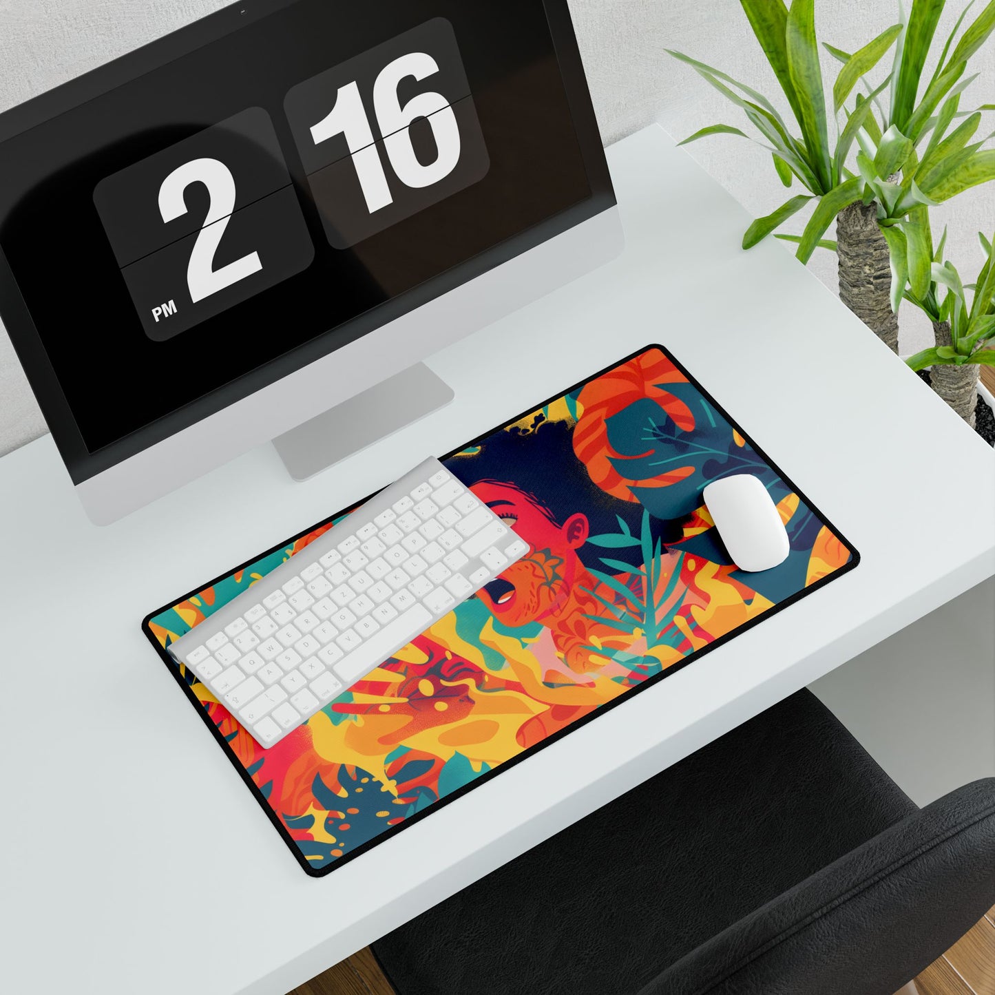 Whimsical Plant Illustration: Digital Cartoon Art - Desk Mat