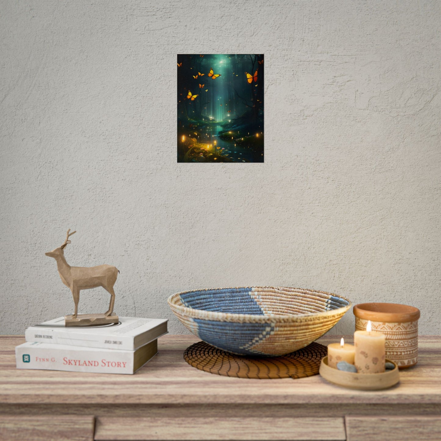 Fantasy Night Bokeh Artwork: Glowing Fog Forest Painting - Poster