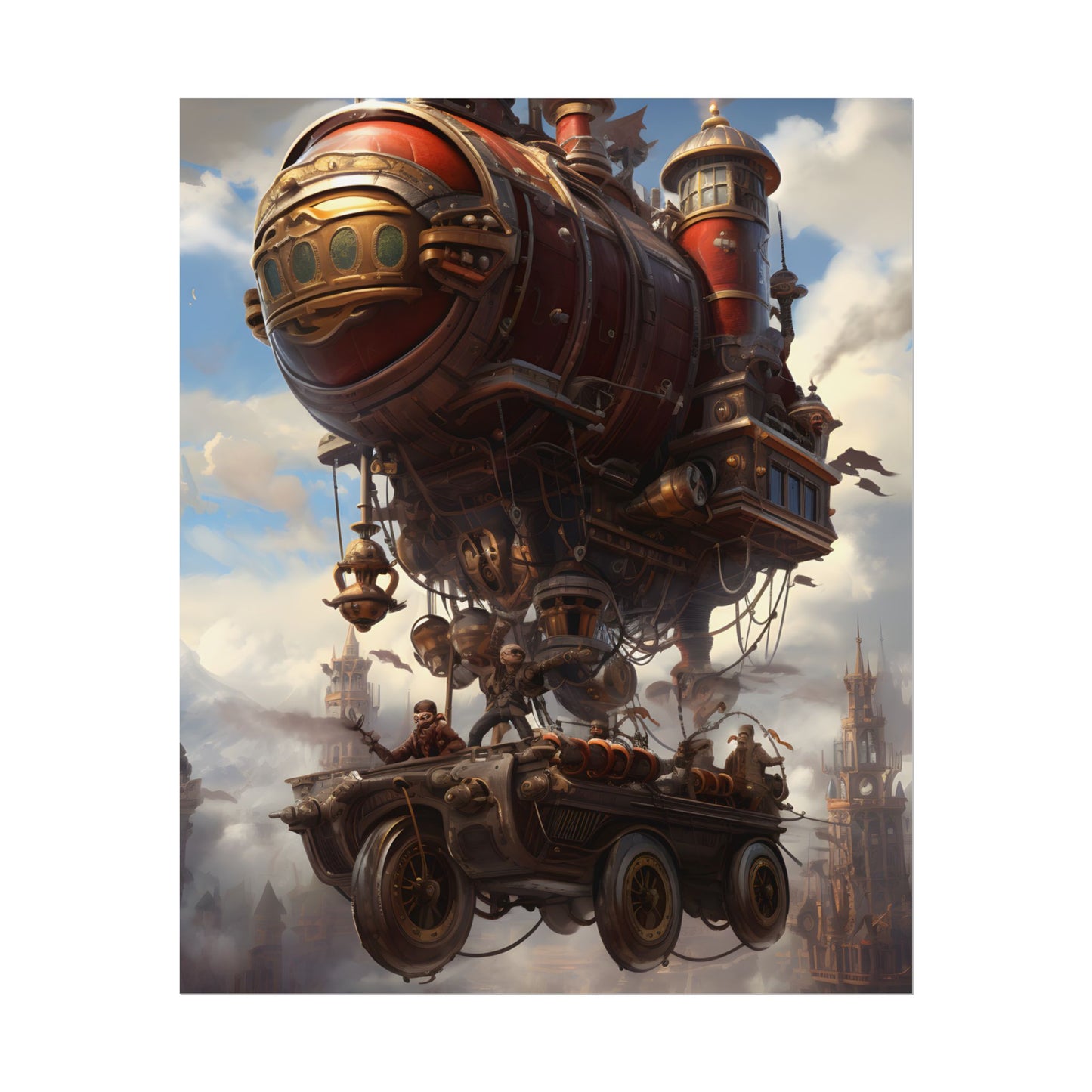 Steampunk Sky Liner Showdown: Vibrant Airship Race - Poster