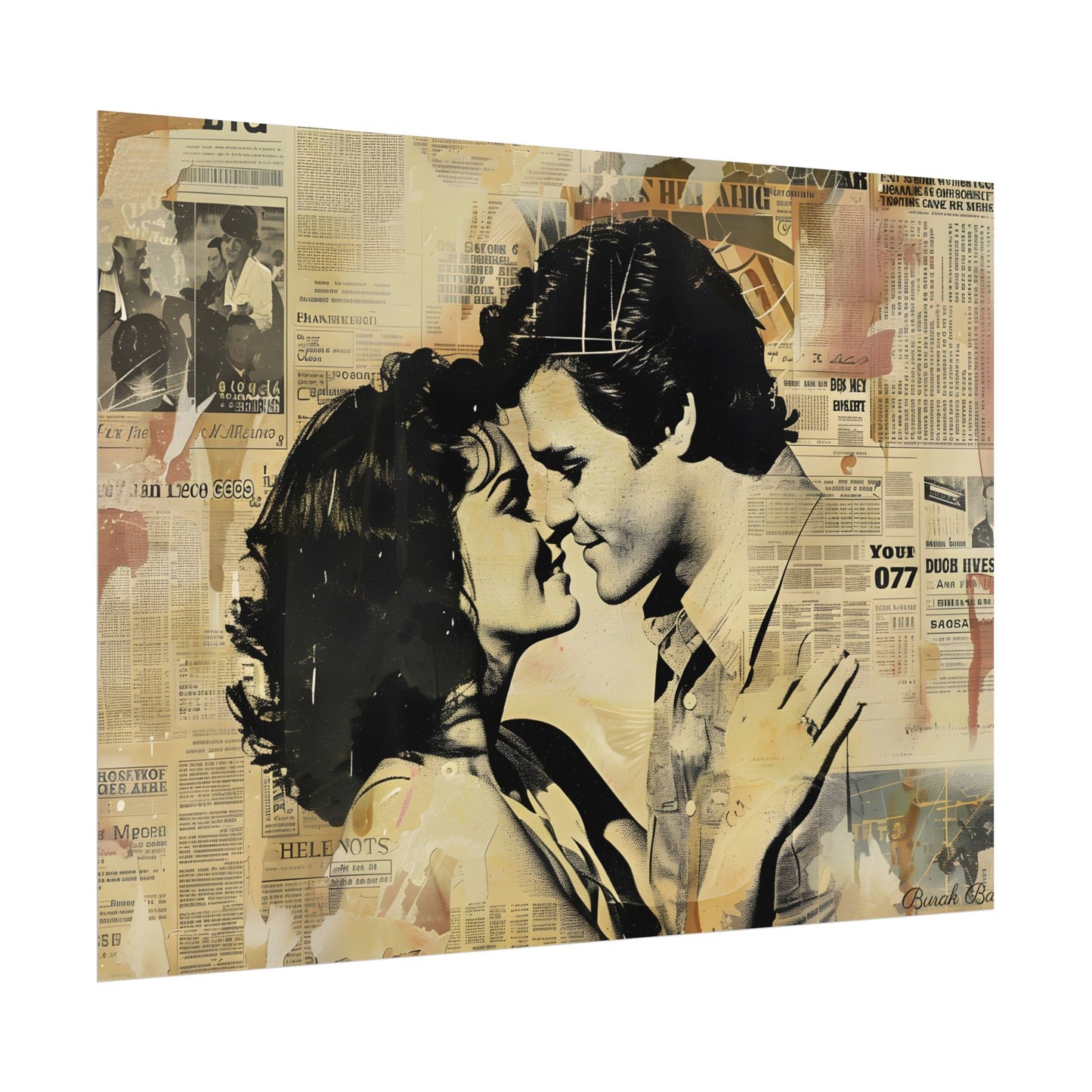 Retro Vintage Romance: Couples Newsprint Artwork - Poster