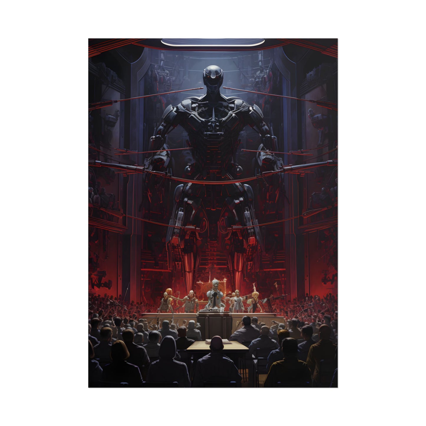 Robot Orchestra: Modern Concert Hall Scene Art - Poster