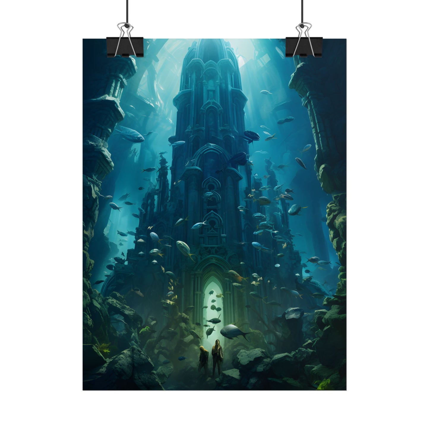 Sunken Ancient City: Underwater Ruins Digital Art - Poster