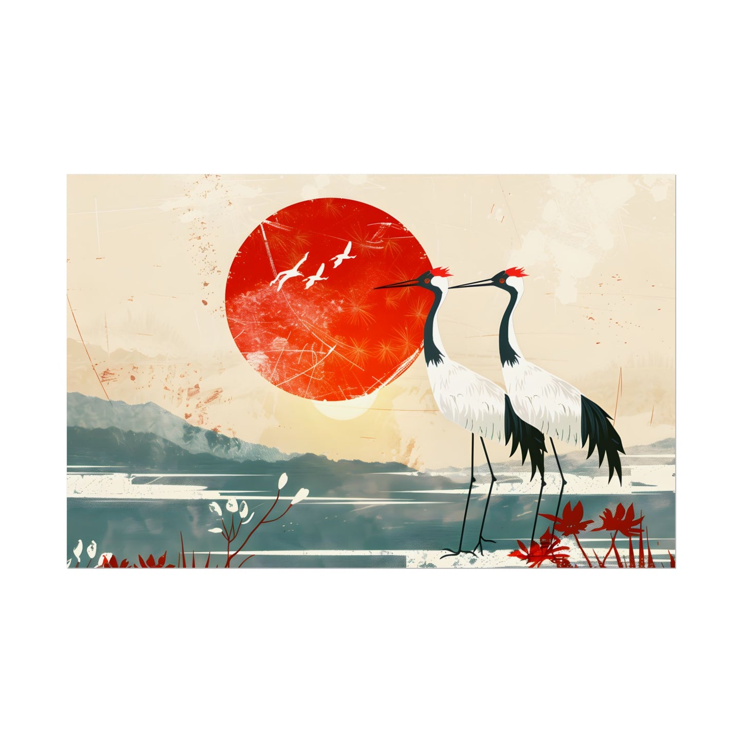 Serene Crane Landscape: Two Industrial Cranes in Nature - Poster