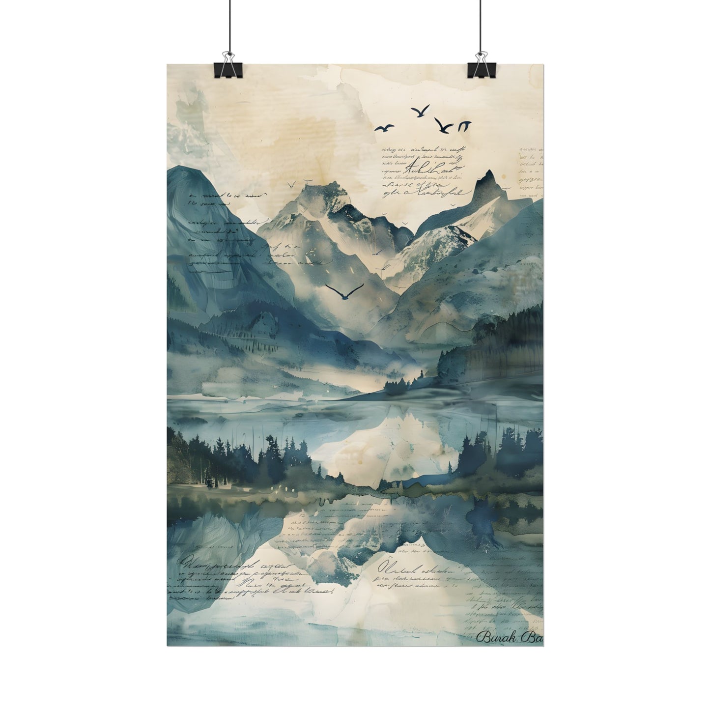 Serene Mountain Landscape: Wildlife Art with Birds in Flight - Poster