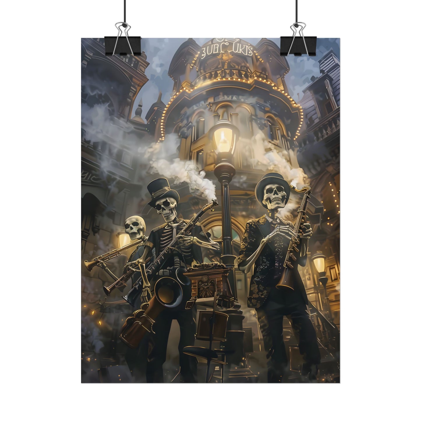 Victorian Skeleton Jazz Band: Nostalgic Lowbrow Art Piece - Poster