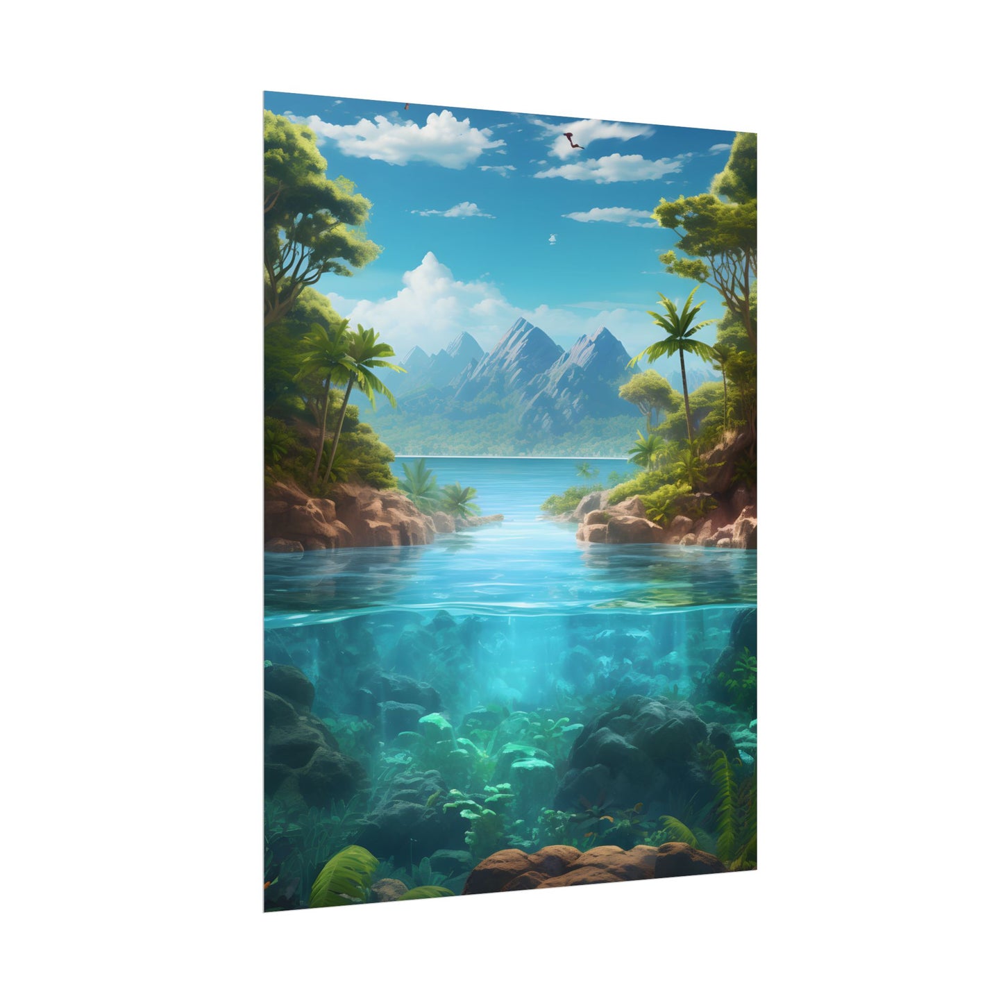 Tropical Tranquility: Serene Lagoon Island Art - Poster