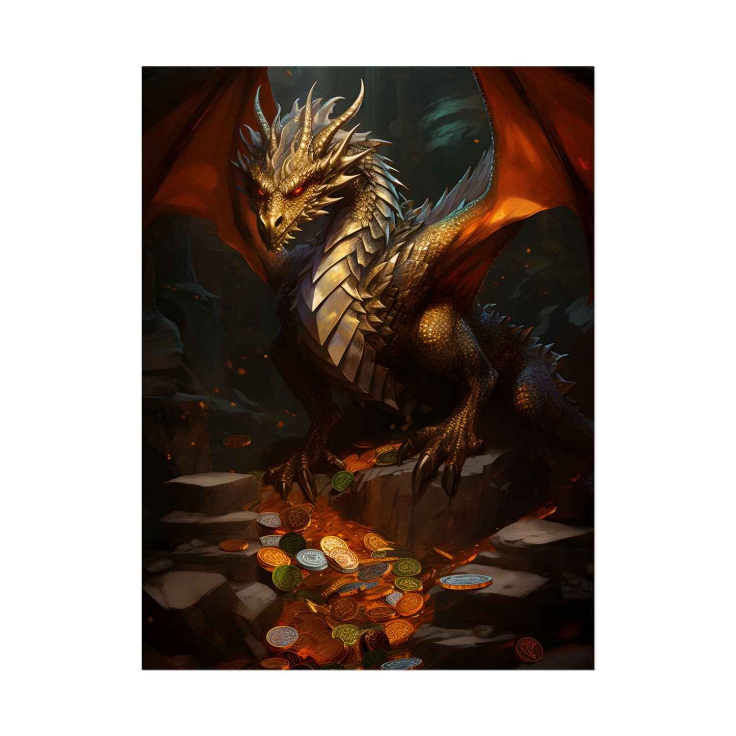 Ancient Fantasy Dragon Guard: Majestic Creature Art - Poster