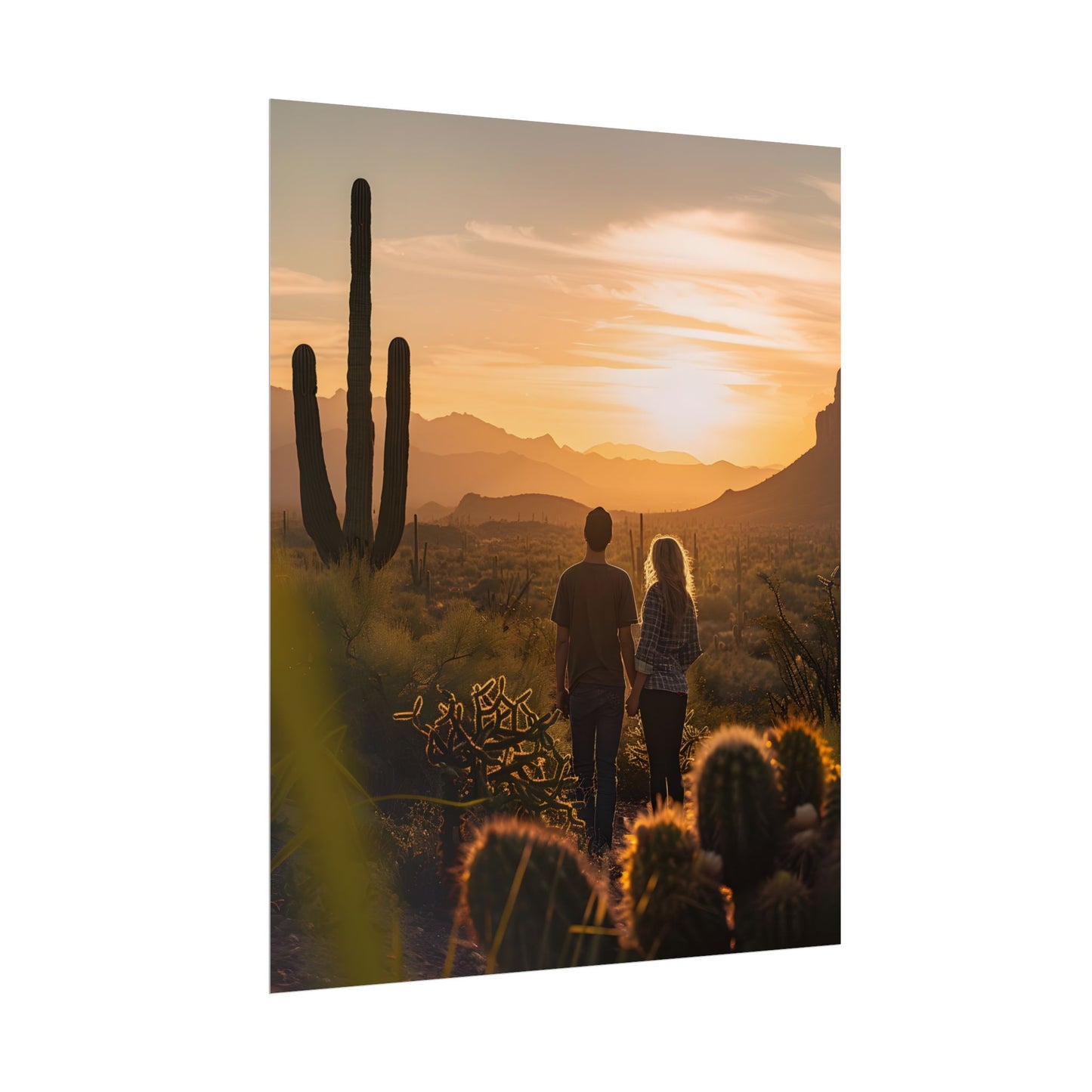 Serene Desert Sunset: Intimate Connection Digital Art - Poster