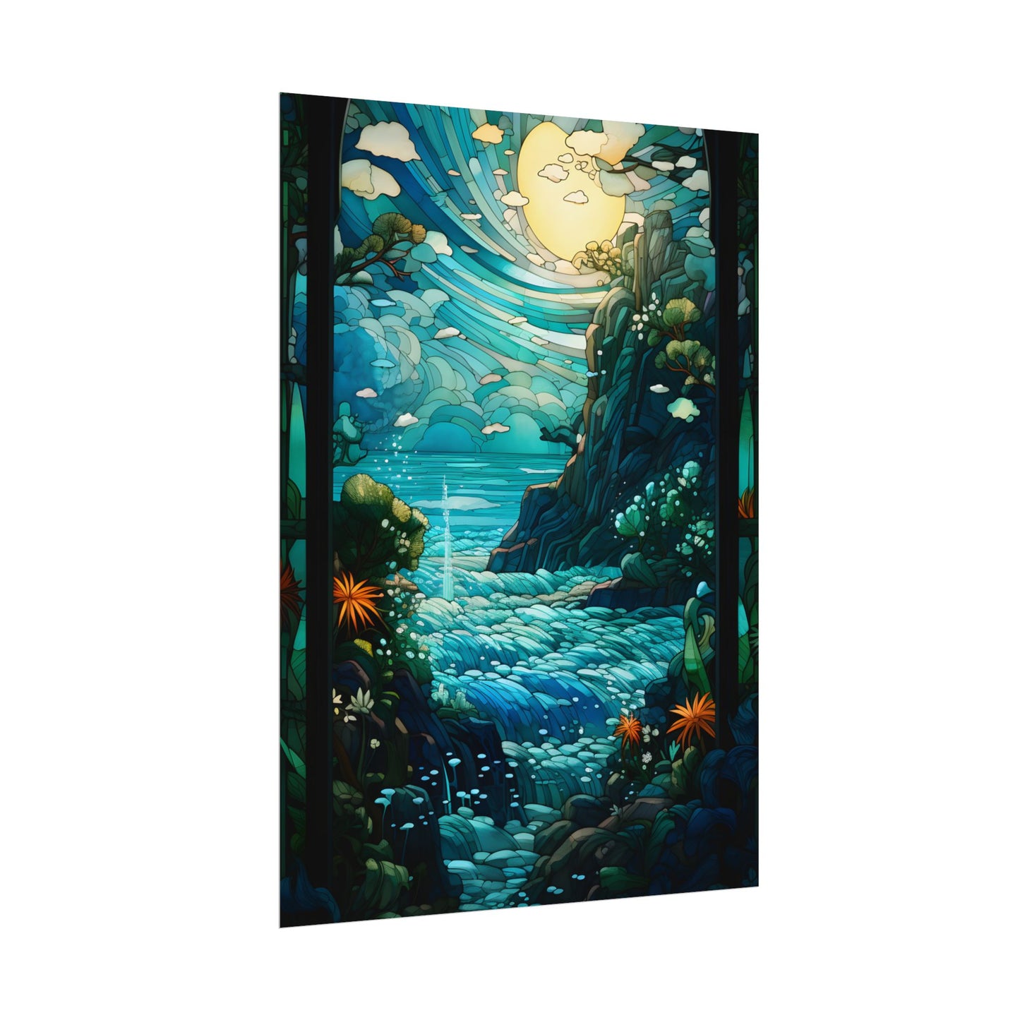 Medieval Stained Glass Church Art: Vibrant Religious Figures - Poster