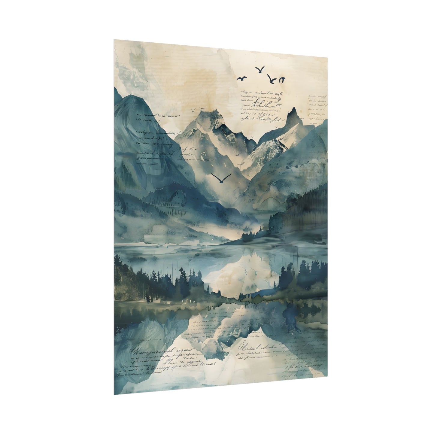 Serene Mountain Landscape: Wildlife Art with Birds in Flight - Poster