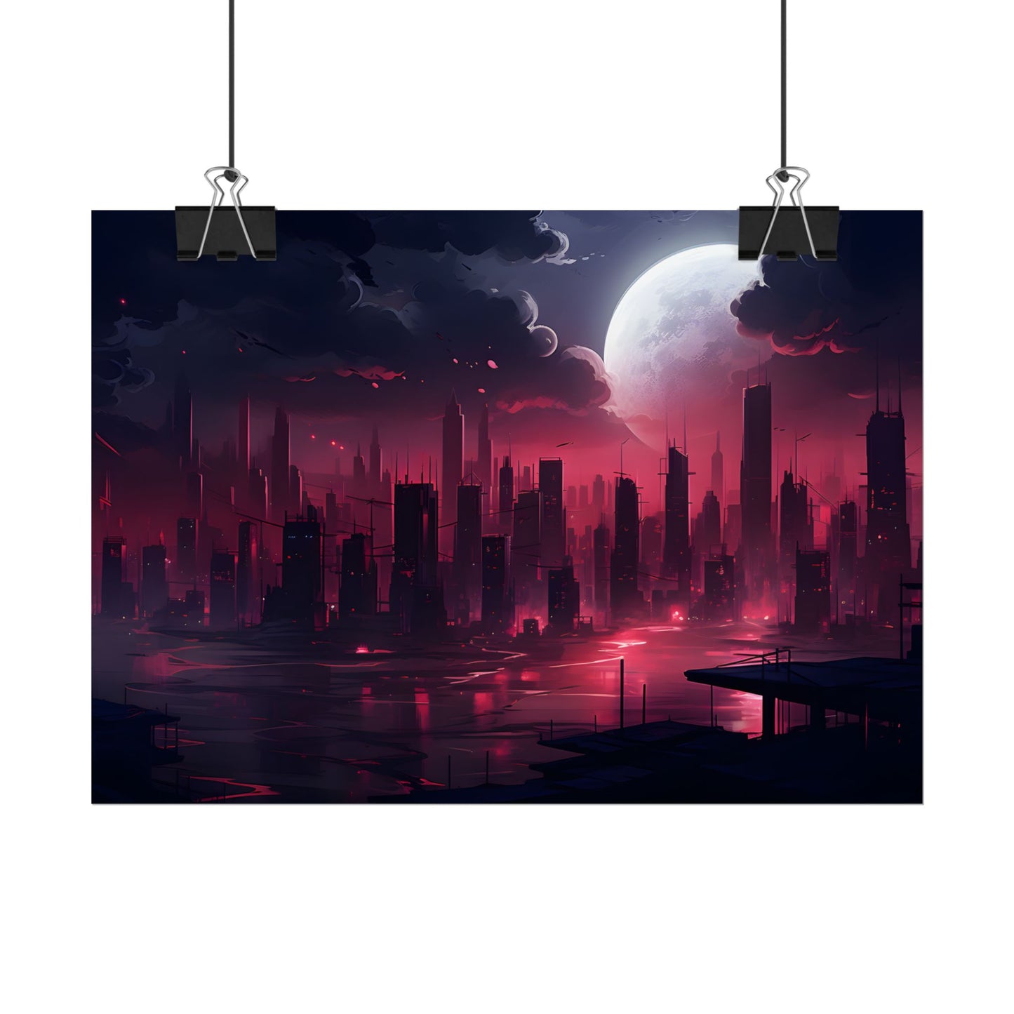 Cyberpunk Night: Burning Cityscape Digital Art - Poster