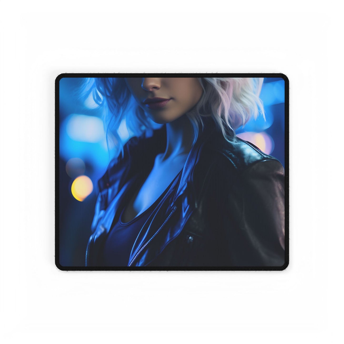 Cyberpunk Close-Up: Teenage Blonde Woman - Desk Mat