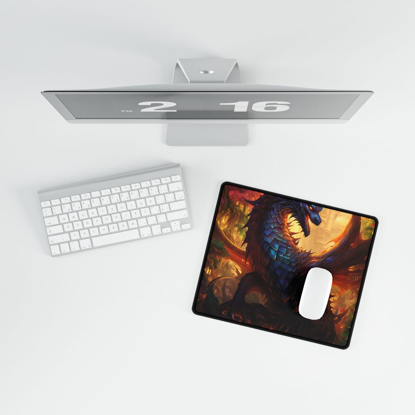 Majestic Dragon Guardian: Fantasy Landscape Art - Desk Mat