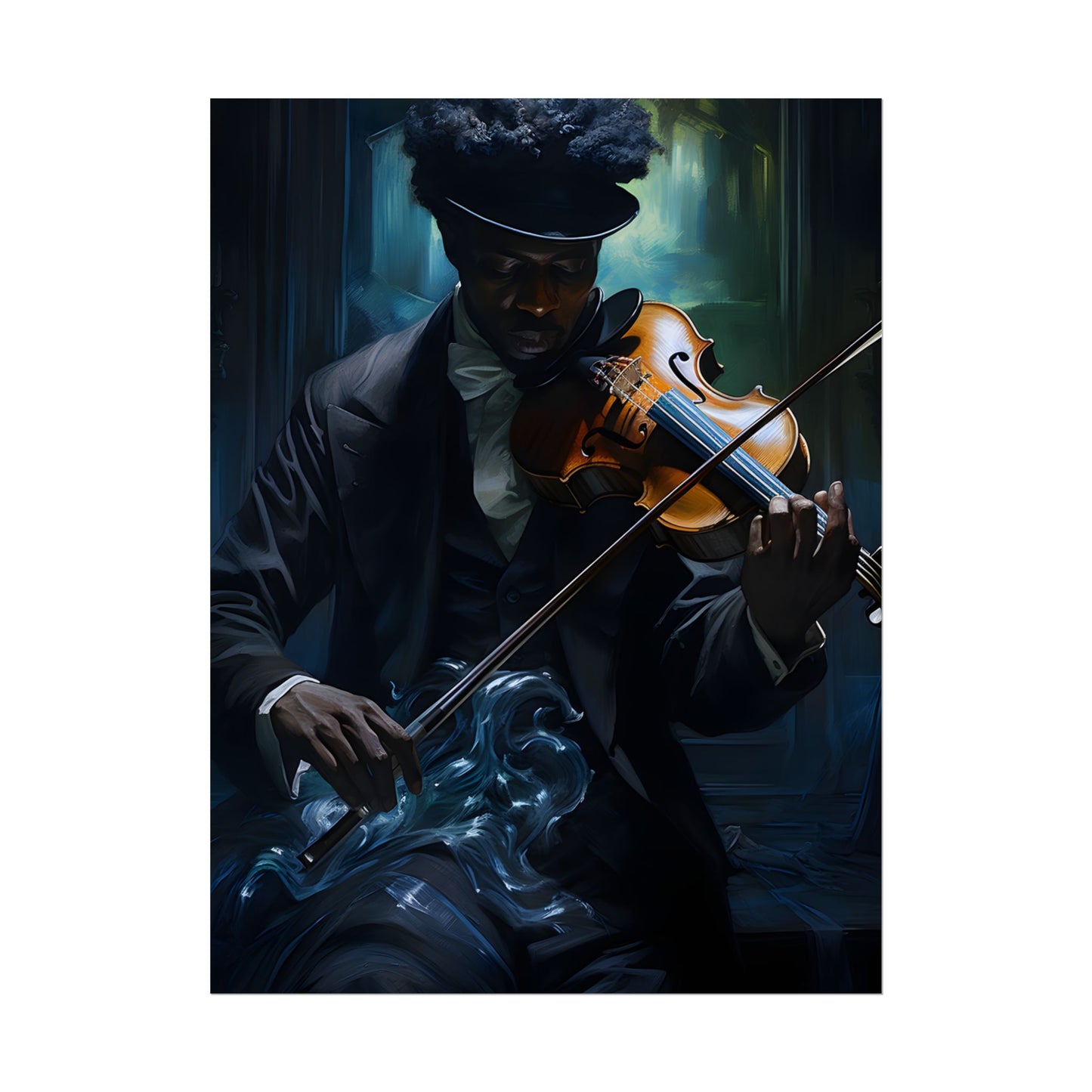 Mysterious Musician in Concentration: Portrait with Violin - Poster