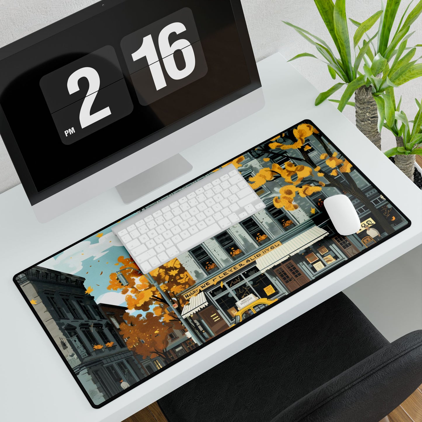 Whimsical Yellow Building: Ornate Illustration Artwork - Desk Mat