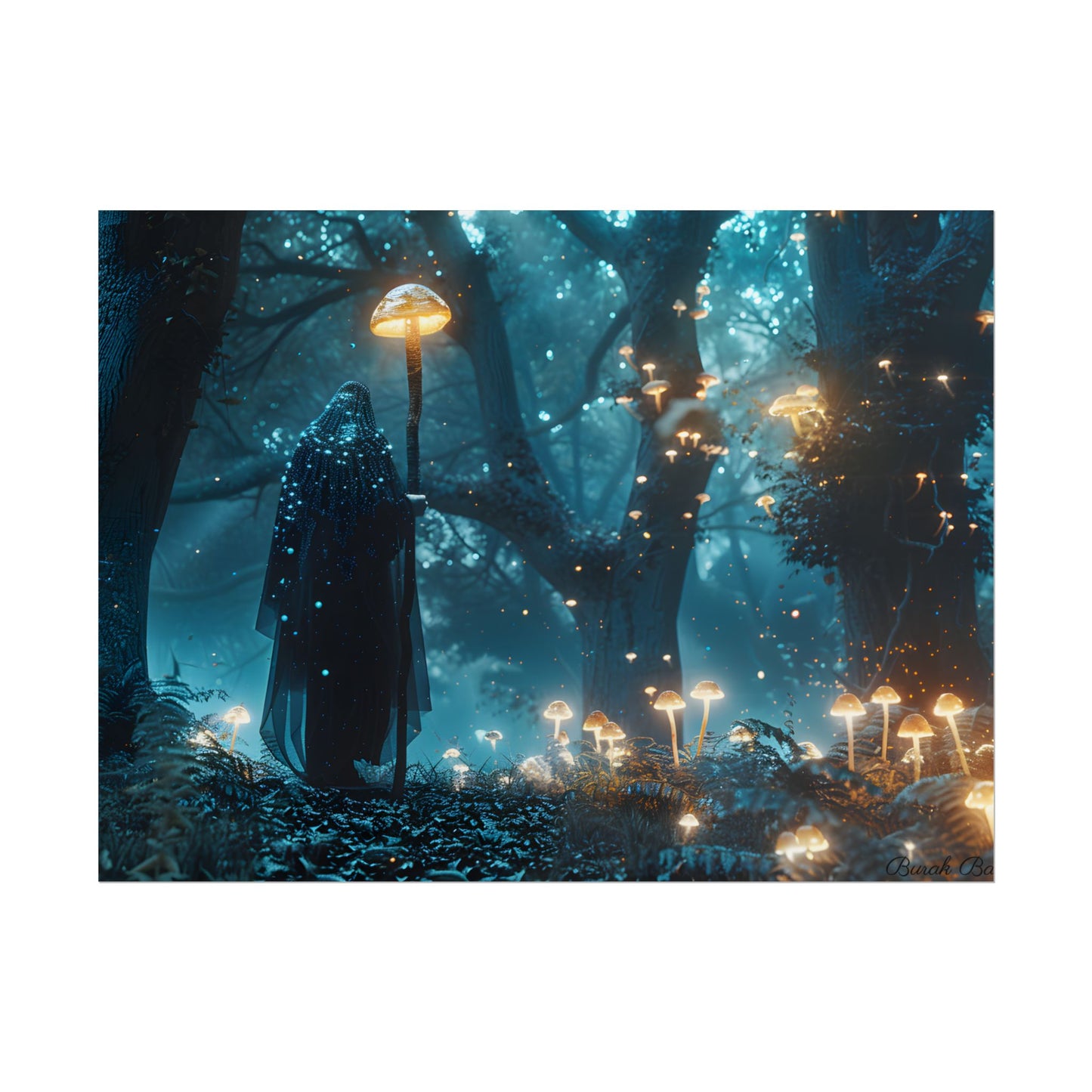 Whispers of Ancient Magic in a Moonlit Mystical Forest - Poster