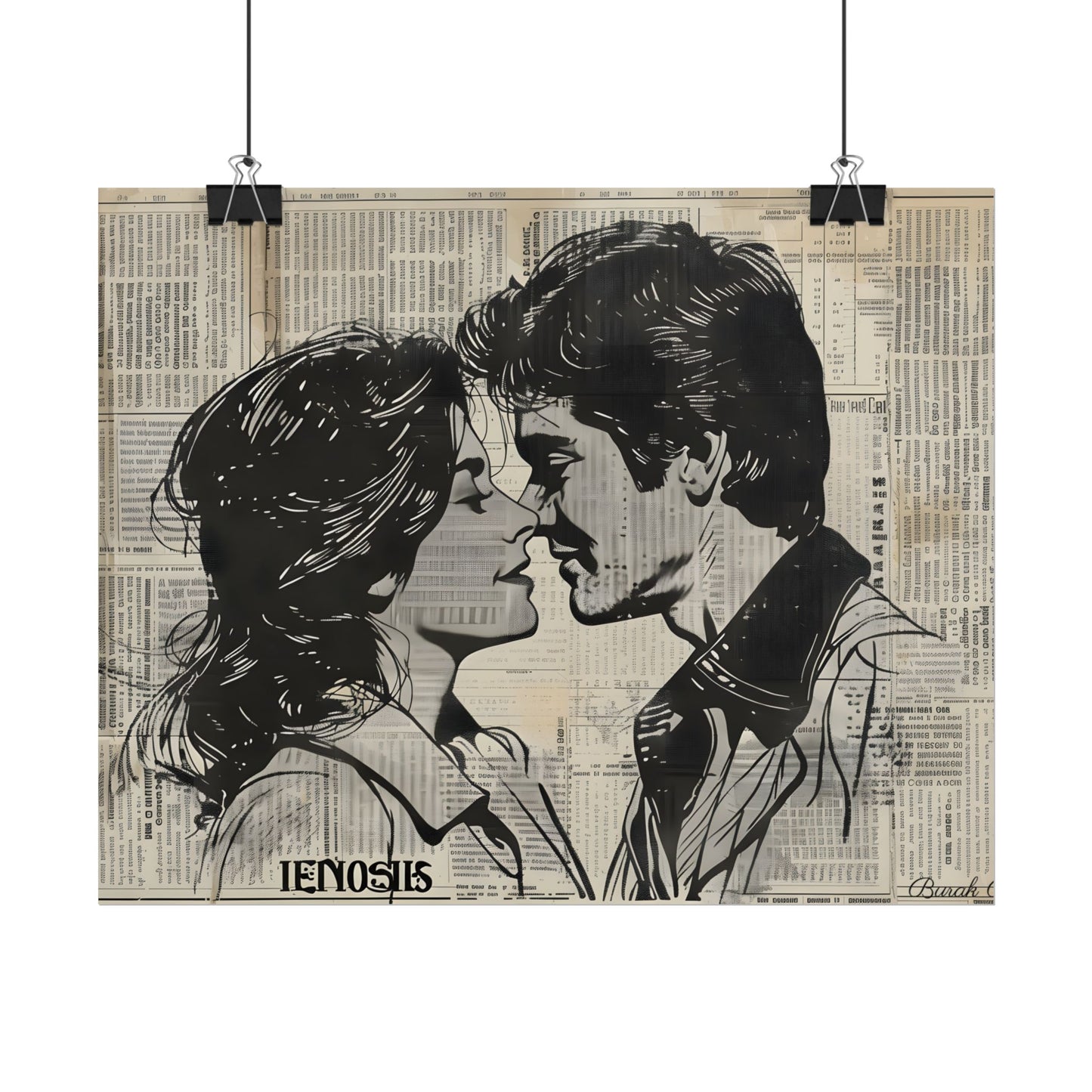 Vintage Romance Couples: Timeless Newsprint Art - Poster