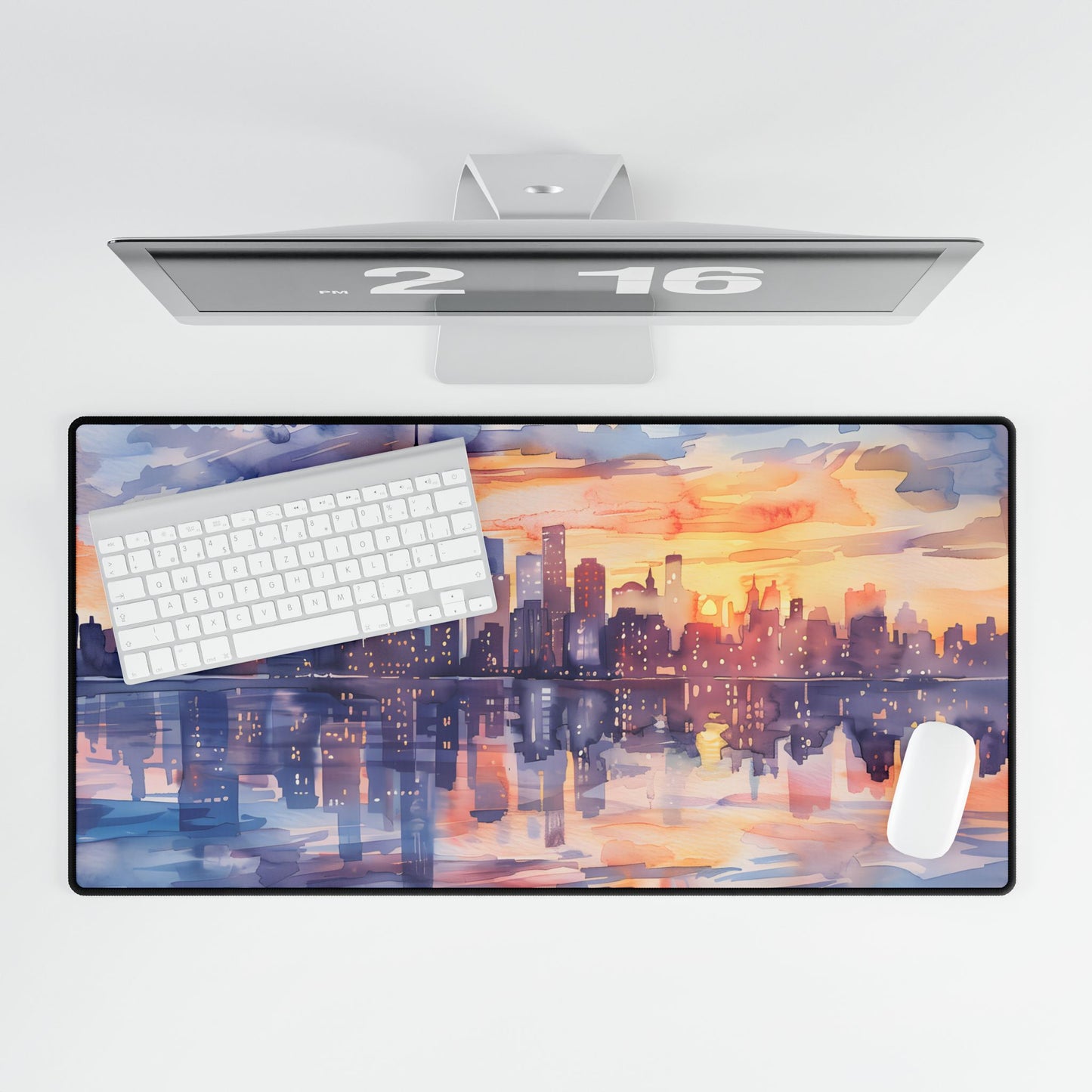 Watercolor New York City Sunset Skyline: Artistic NYC View - Desk Mat