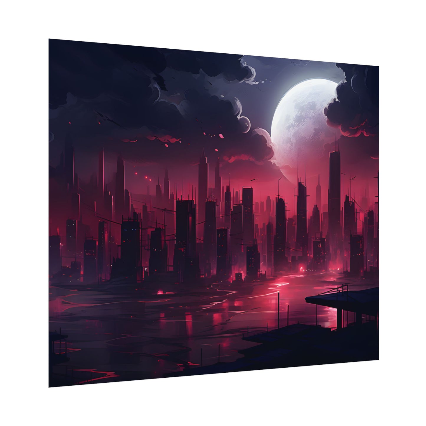 Cyberpunk Night: Burning Cityscape Digital Art - Poster