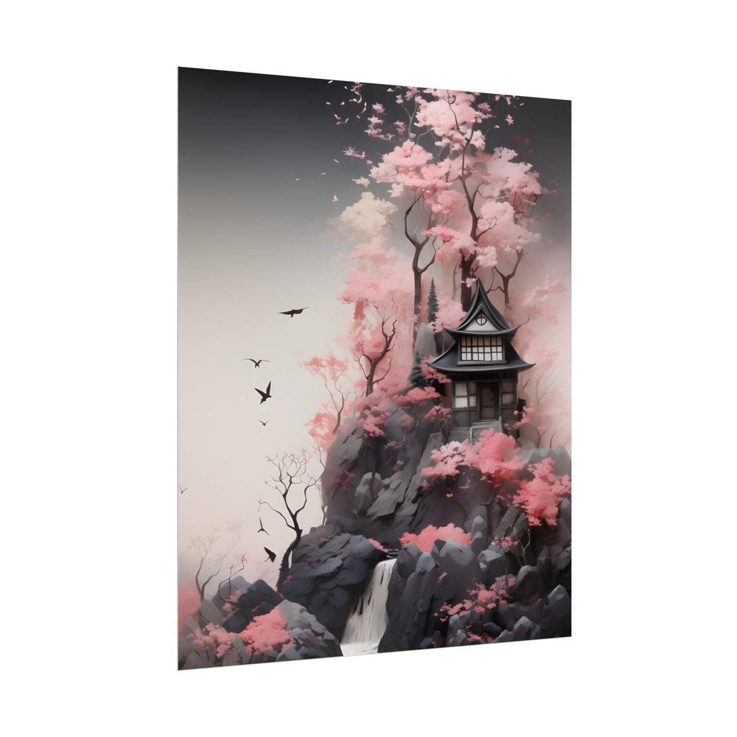 Ash Magenta Masterpiece: Rugged Landscape with Moss Green Forest - Poster